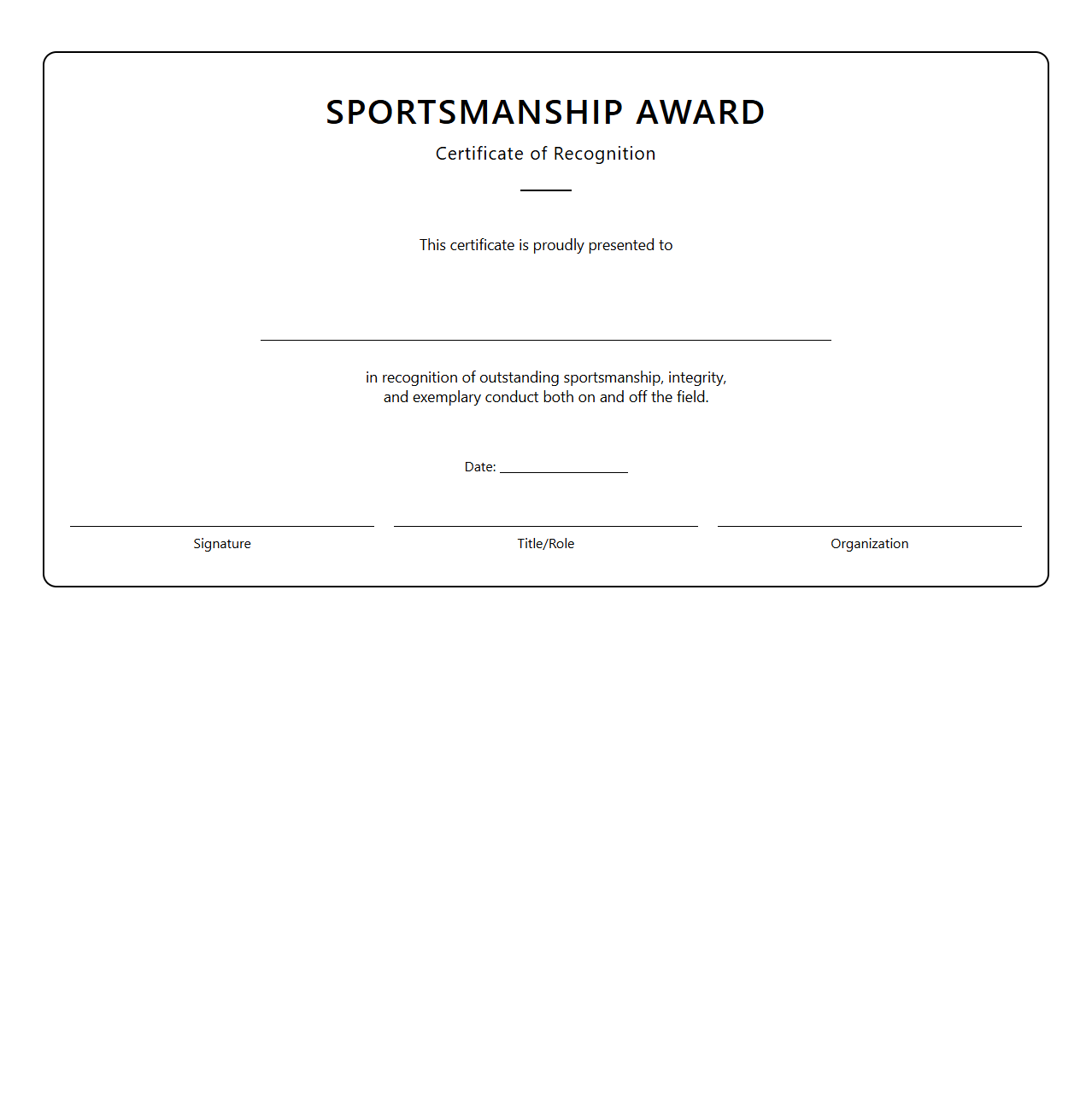 Blank Sportsmanship Award Certificate Template
