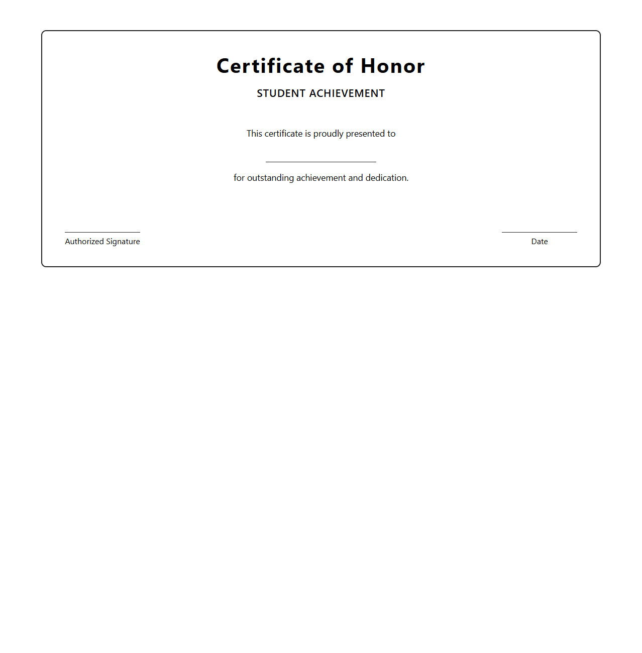 Blank Student Honor Certificate Template