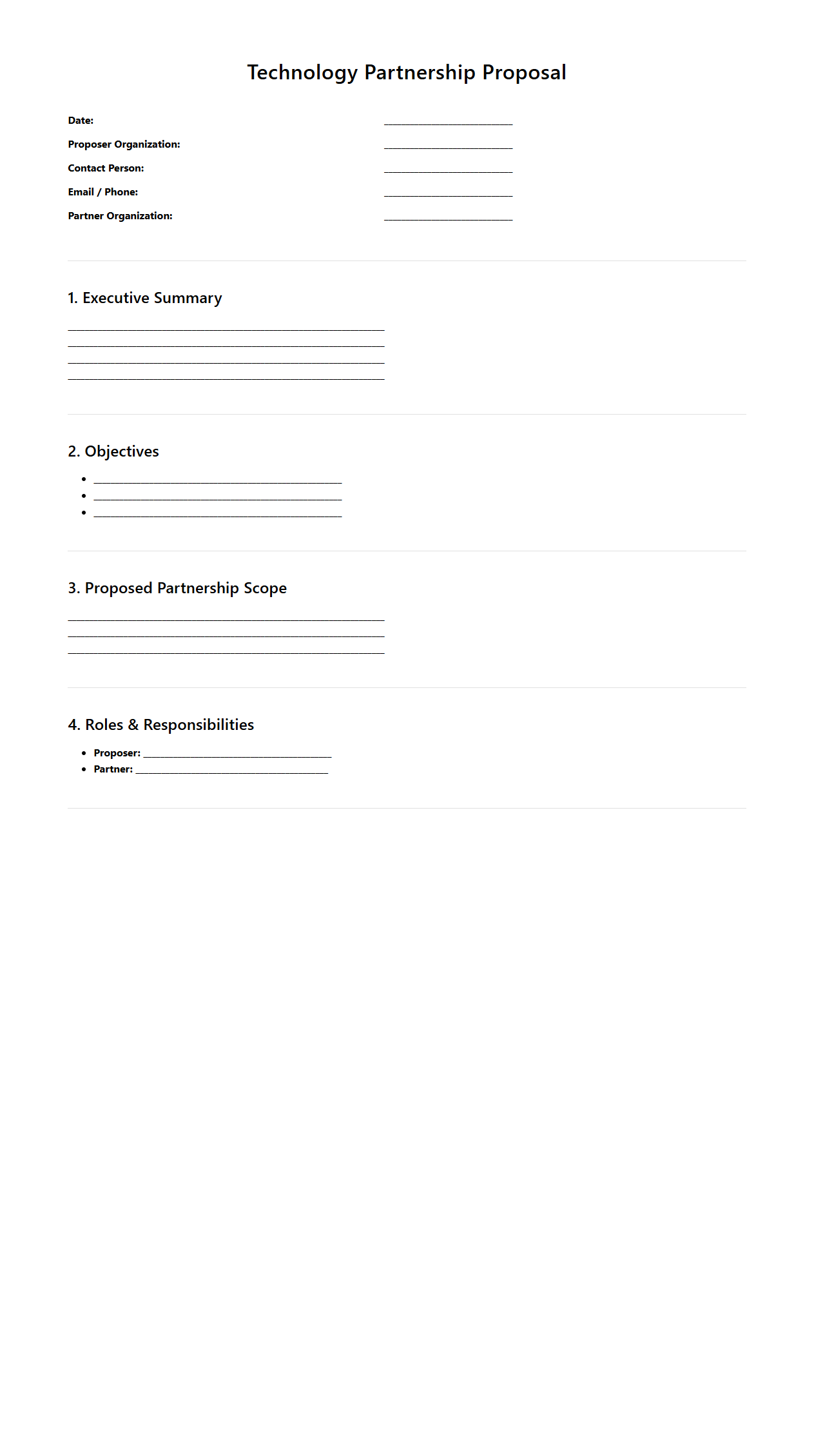 Blank Technology Partnership Proposal Template