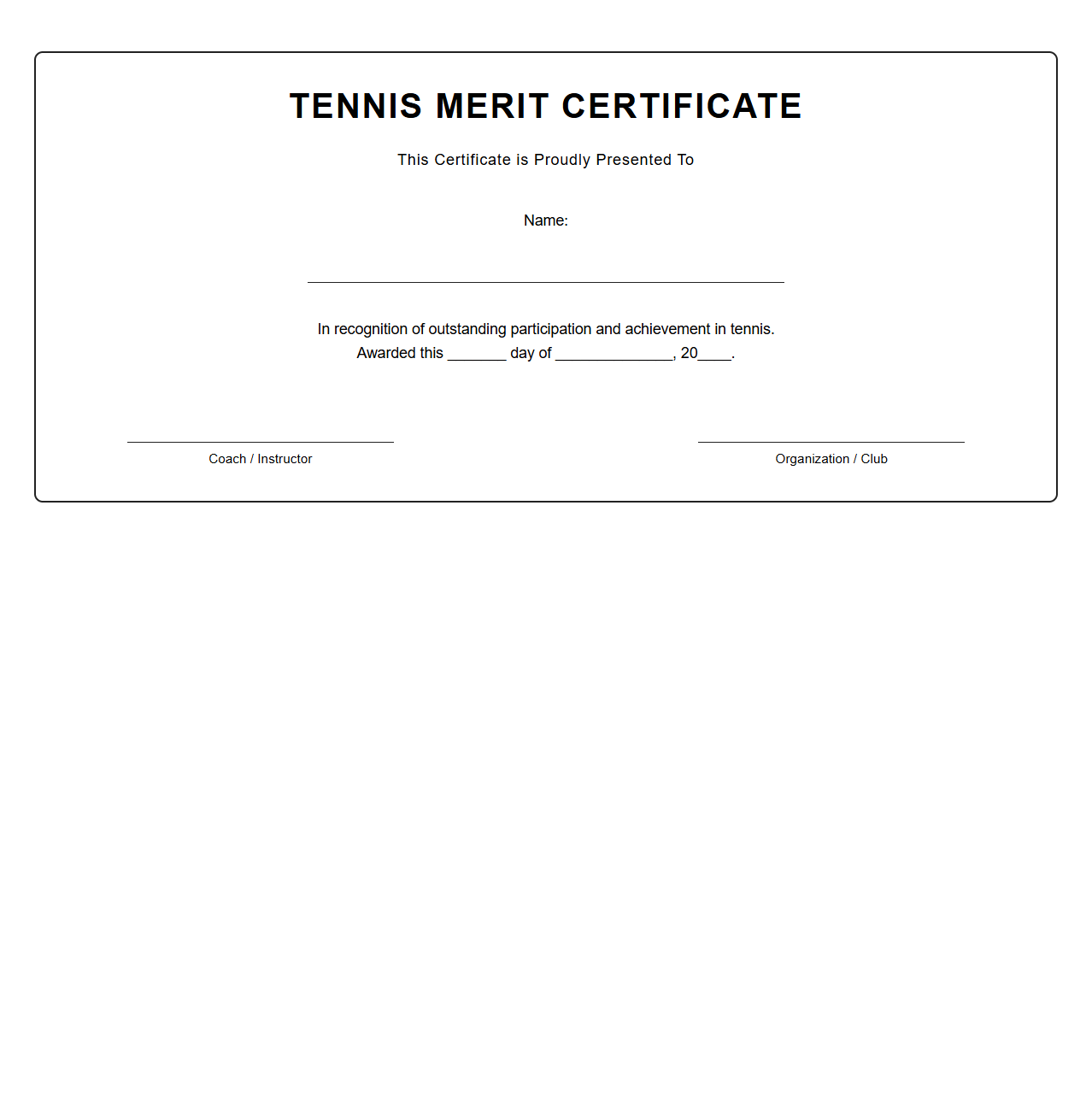 Blank Tennis Merit Certificate Template