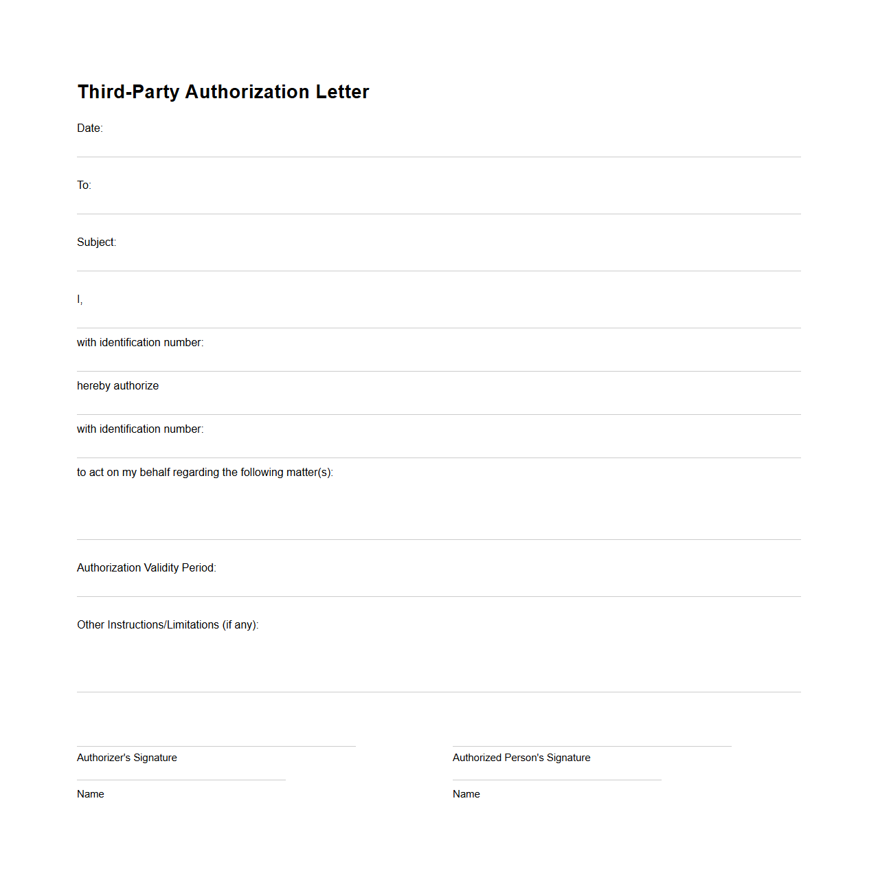 Blank Third-Party Authorization Letter Template