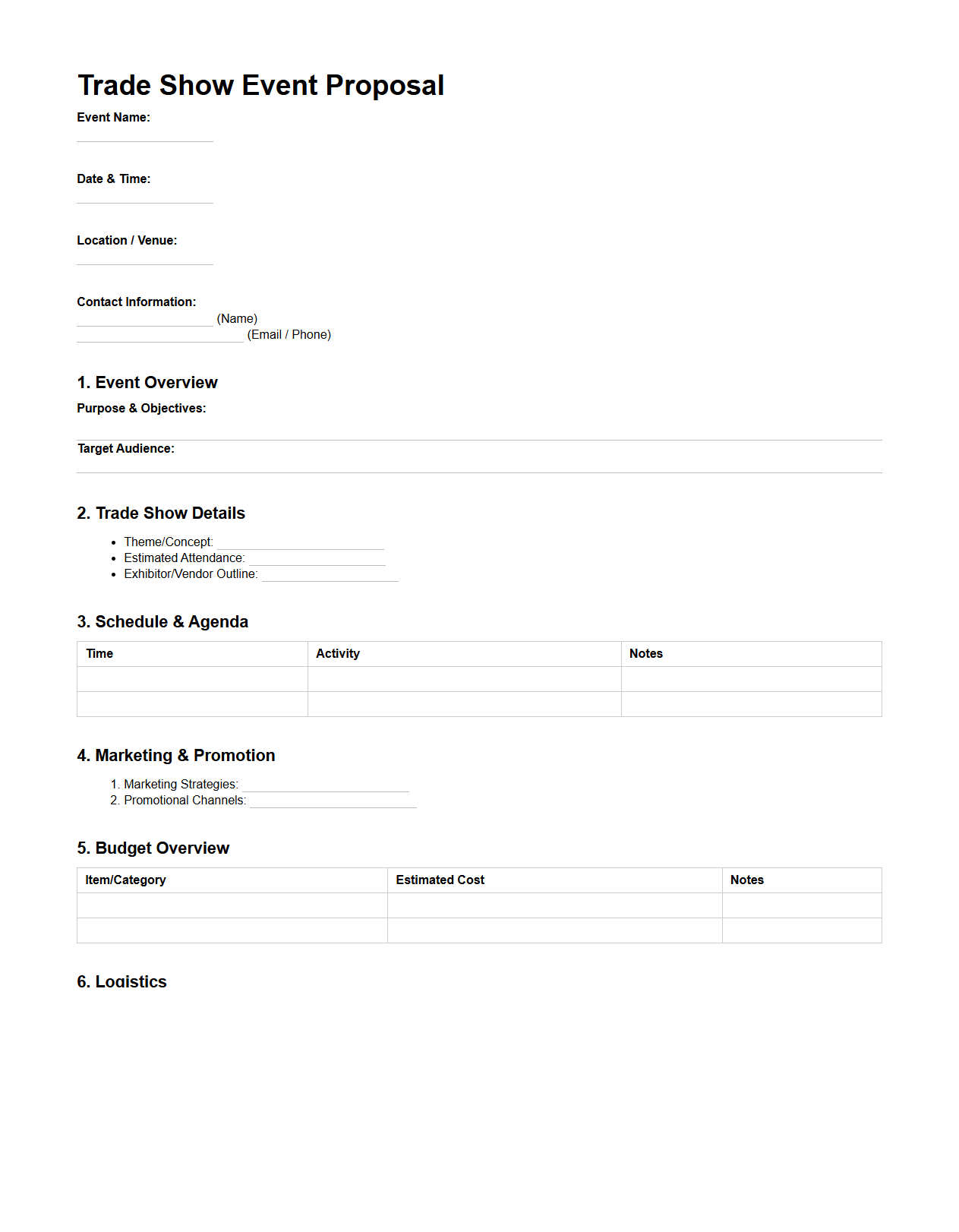 Blank Trade Show Event Proposal Structure