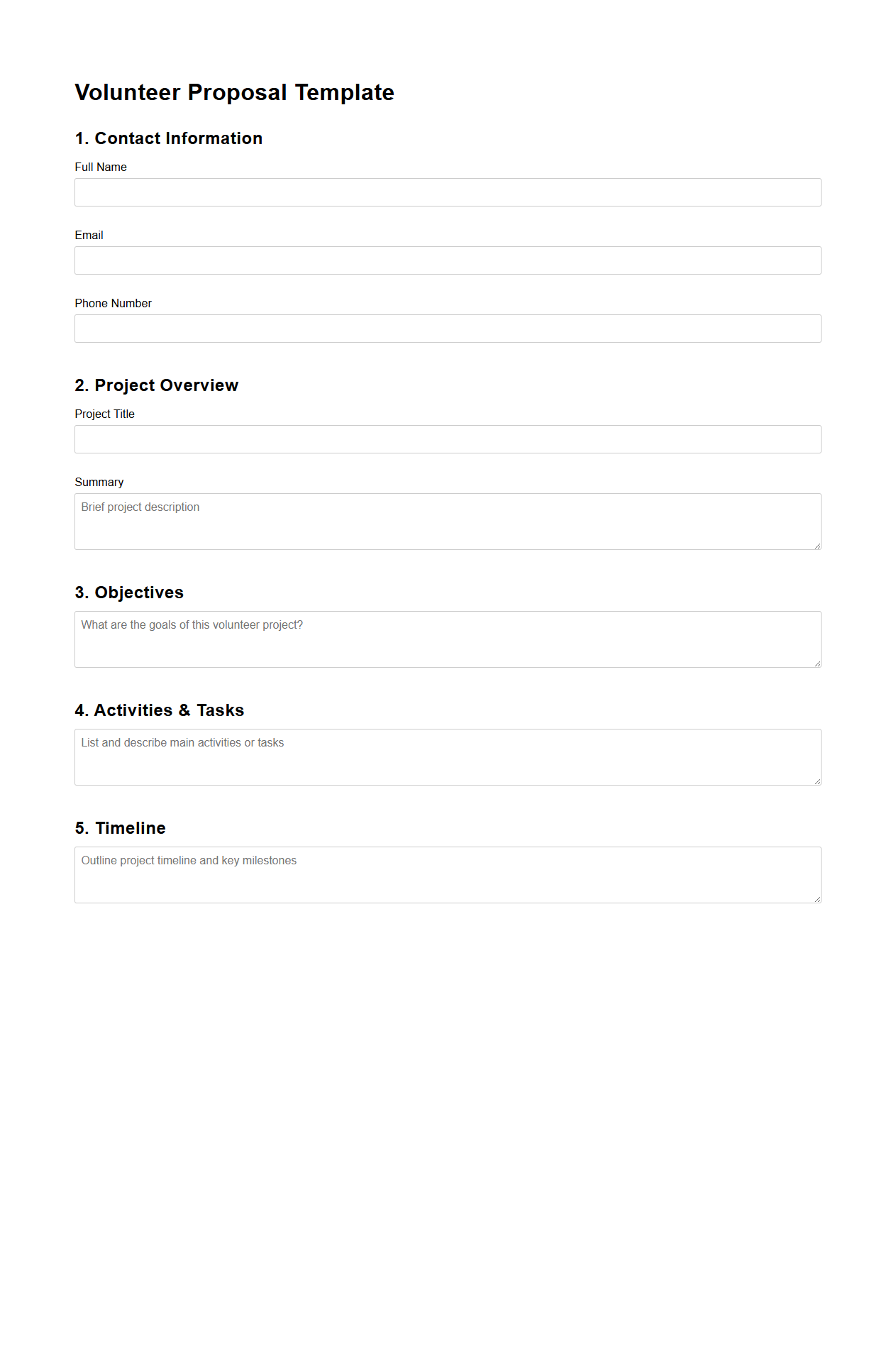 Blank Volunteer Proposal Template for Nonprofit Submission