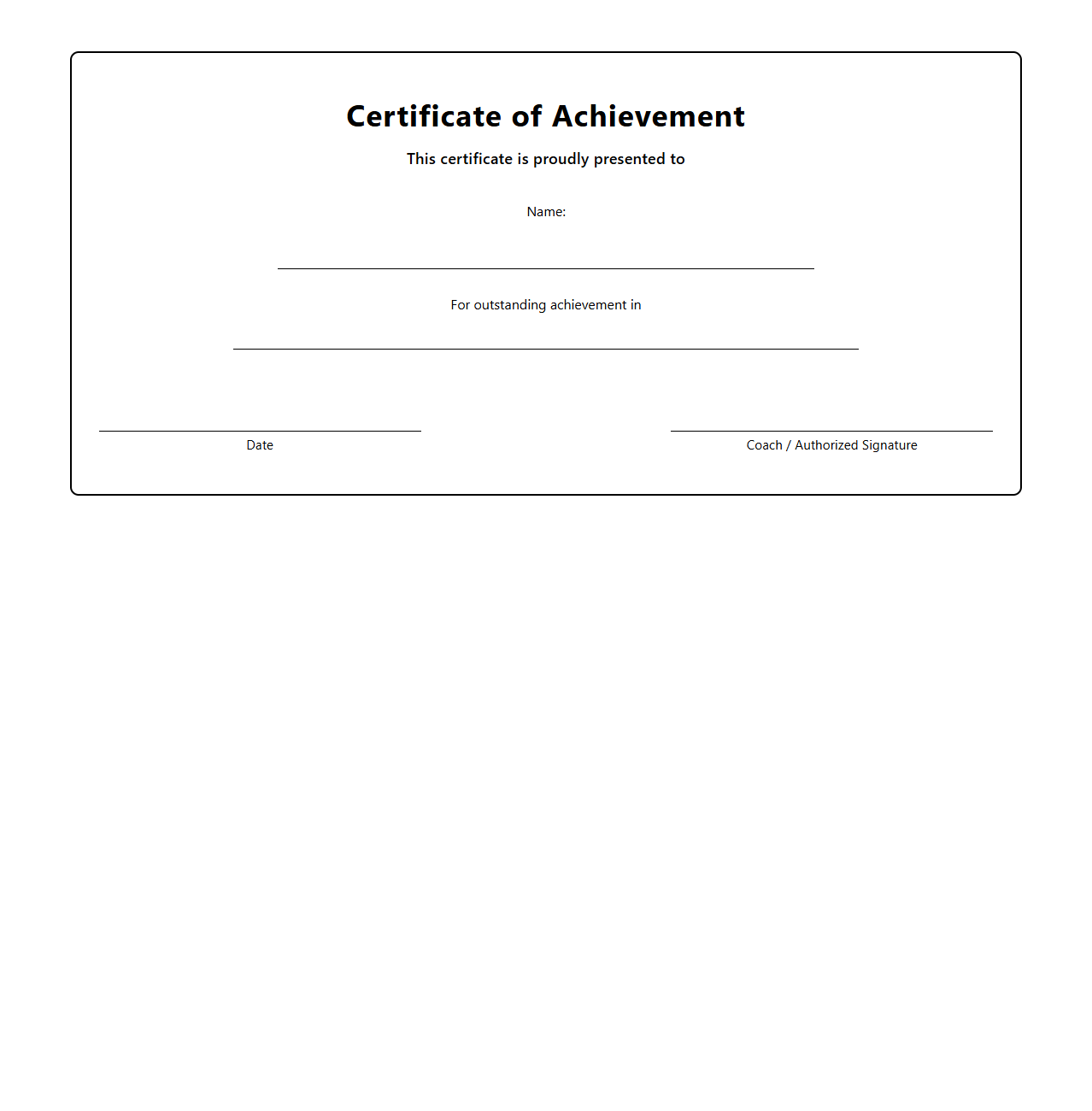 Blank Youth Sports Achievement Certificate Template