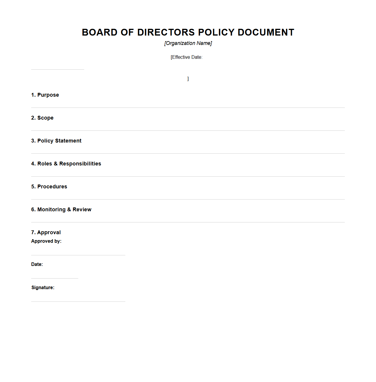 Board of Directors Policy Document Template