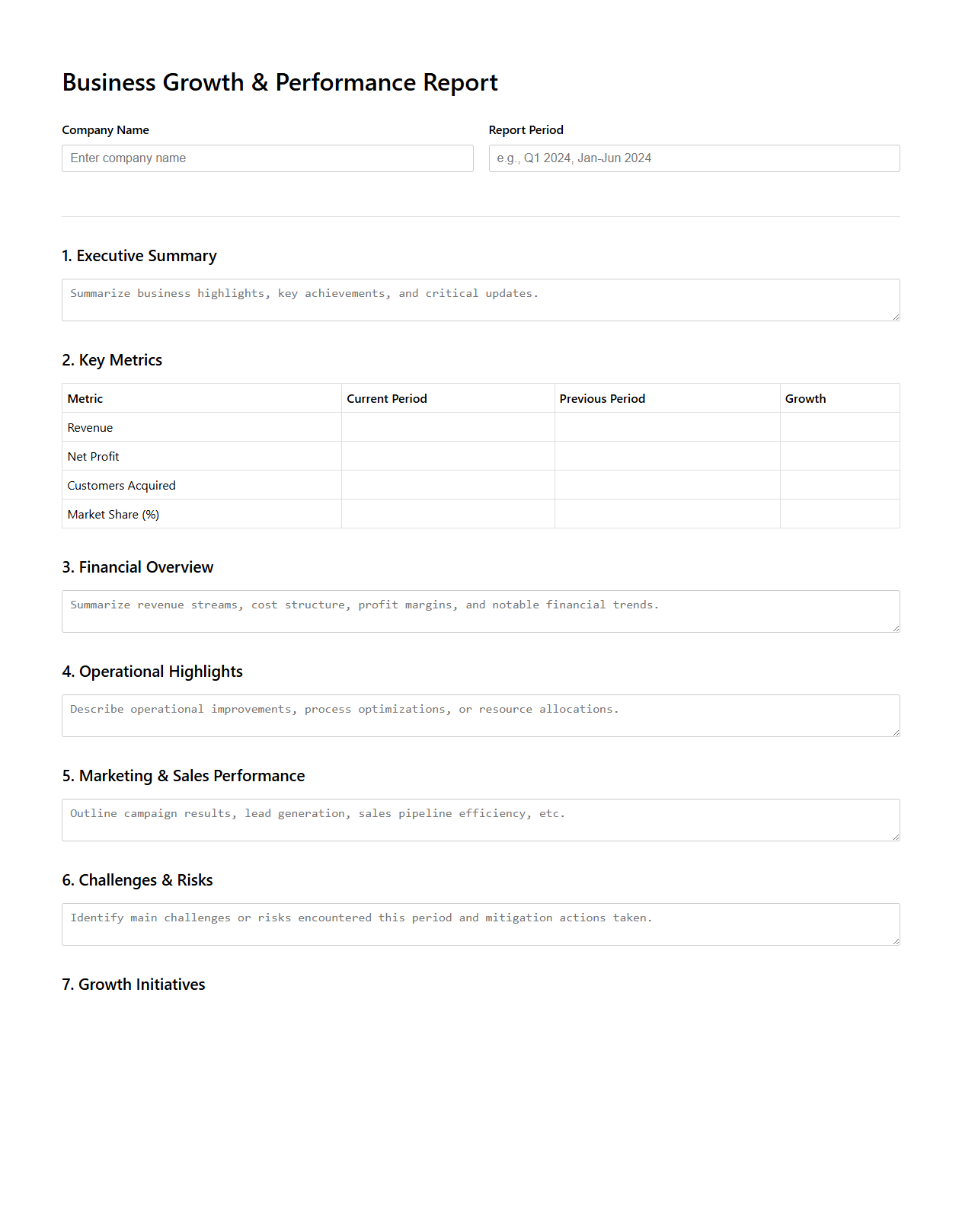 Business Growth and Performance Report Template