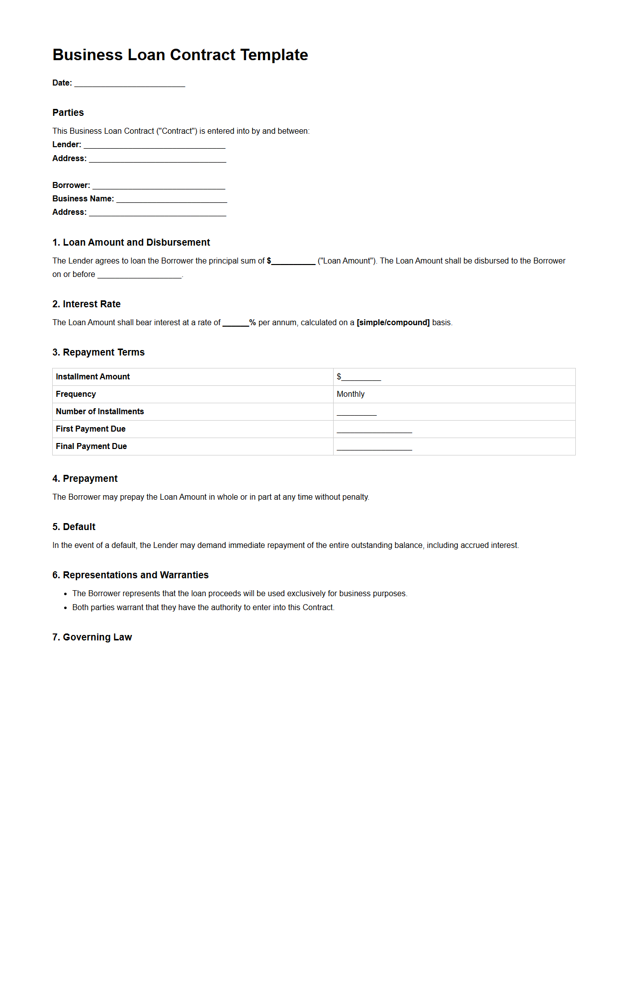 Business Loan Contract Template
