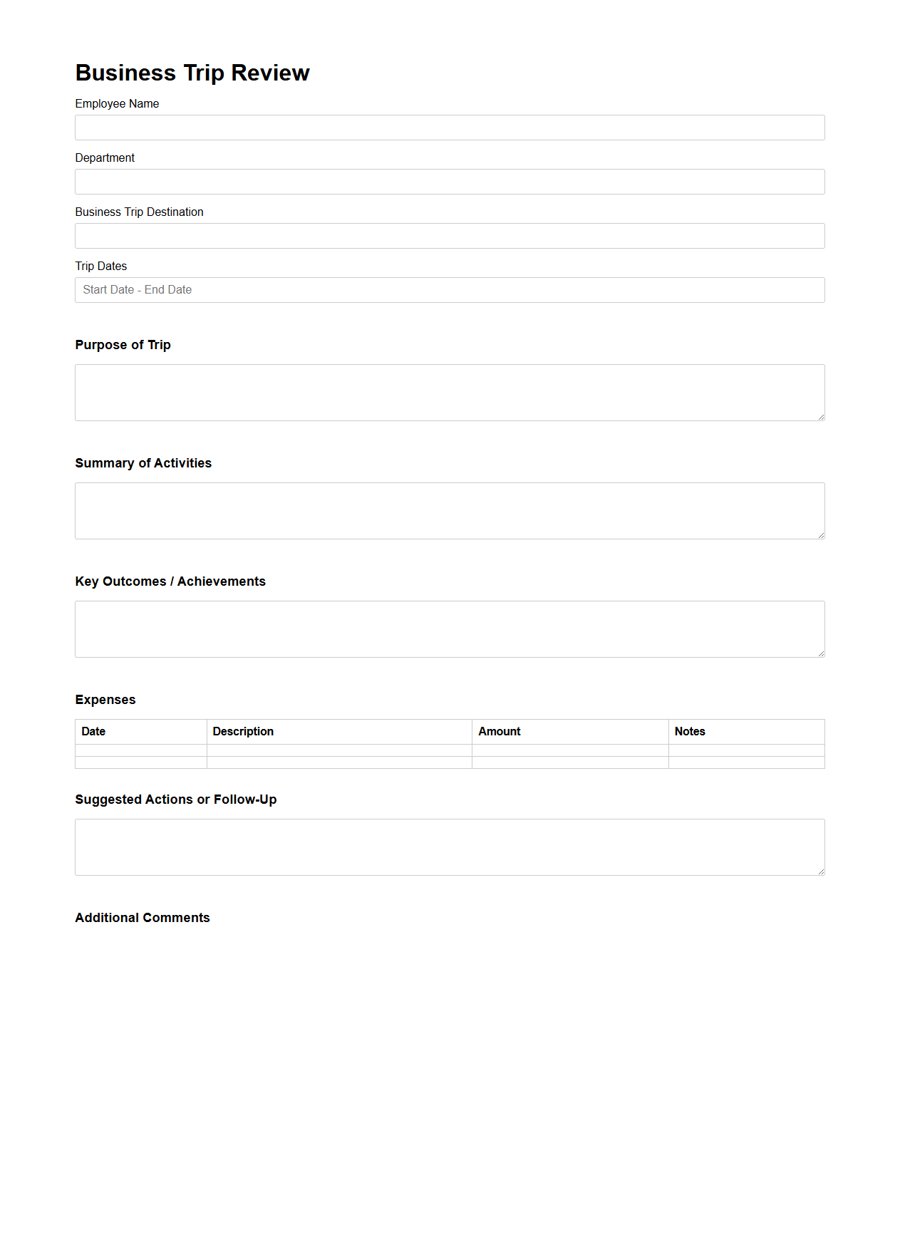 Business Trip Review Document