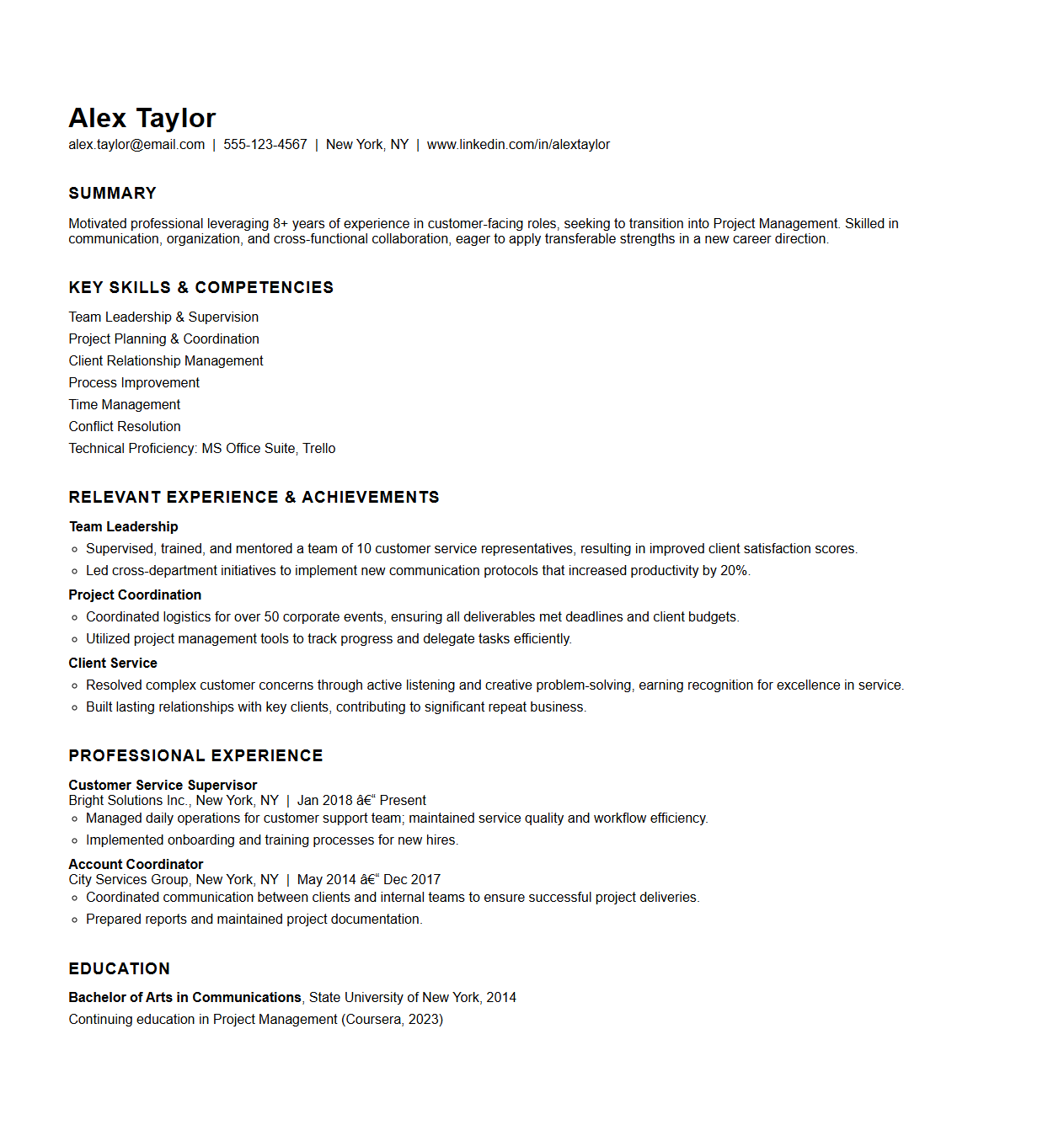 Career Change Functional Resume Format Example