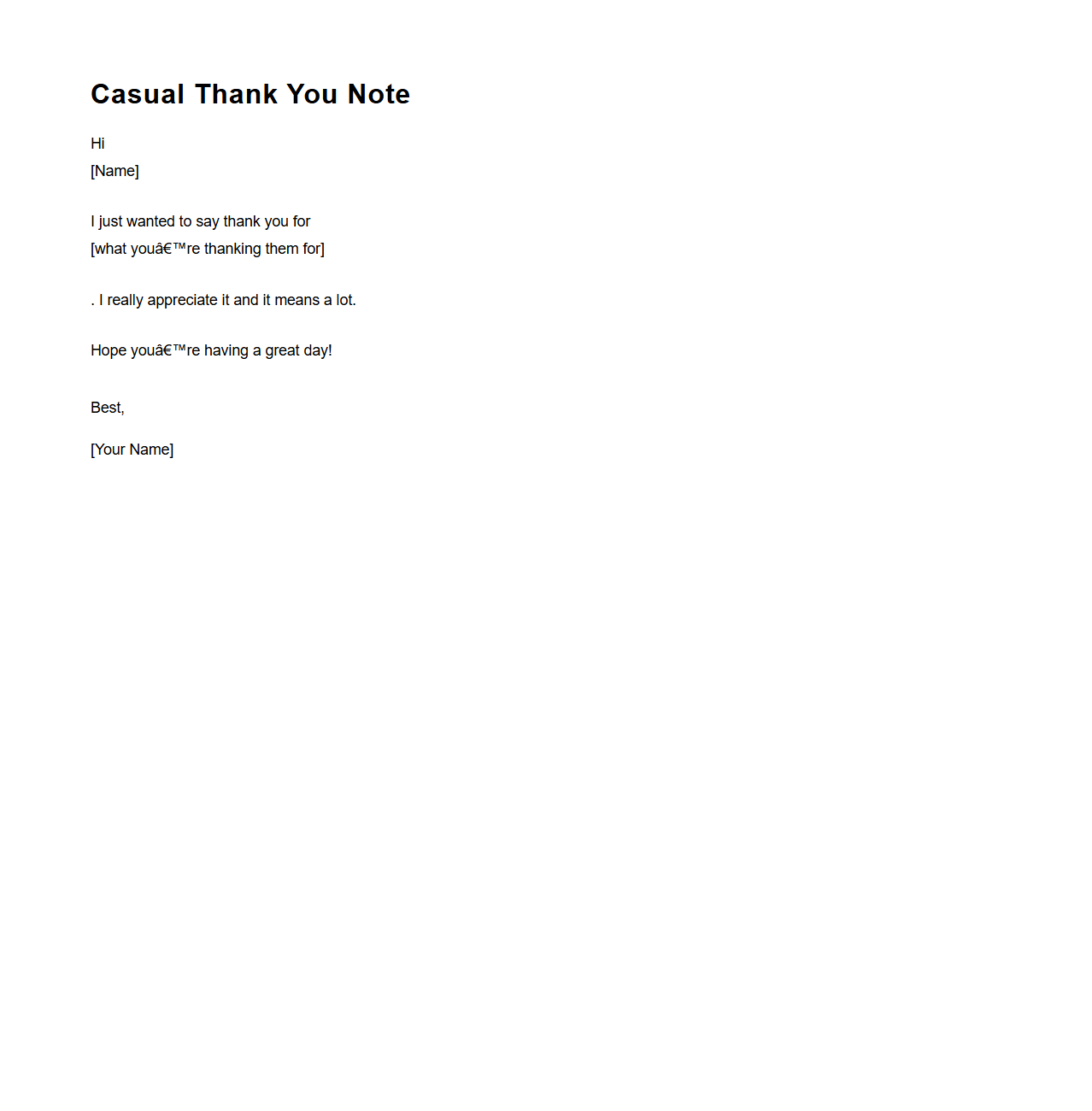 Casual Thank You Note Template