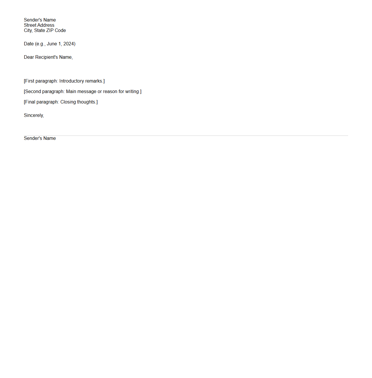 Classic Blank Personal Letter Structure