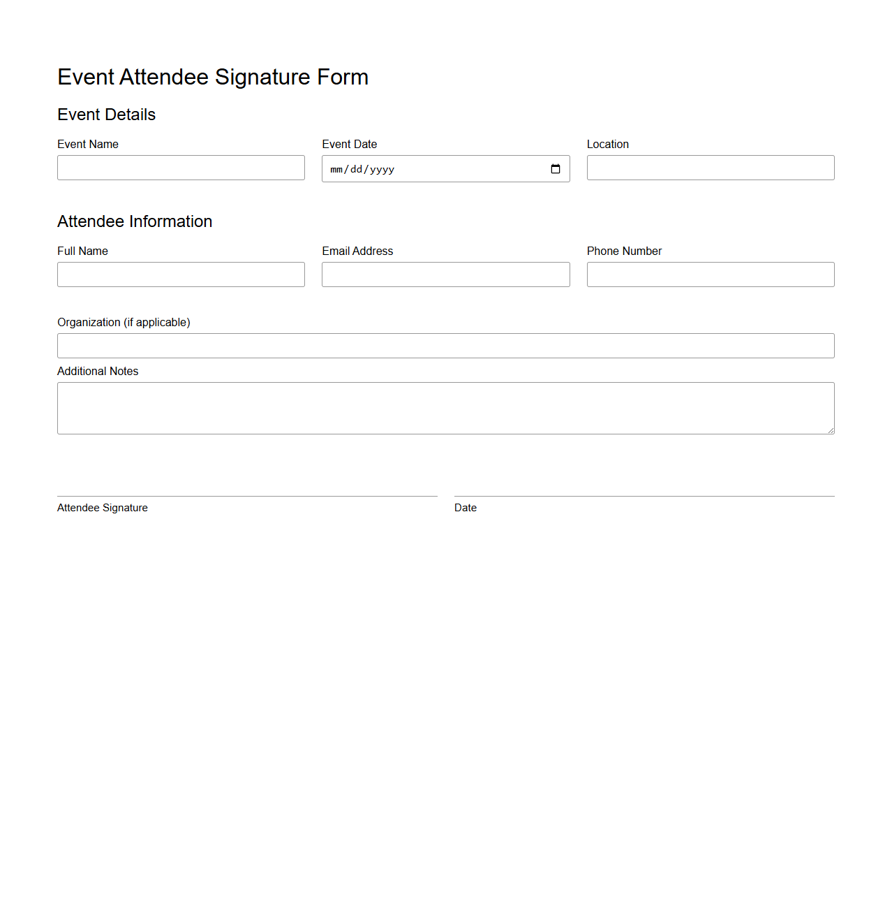 Classic Event Attendee Signature Form