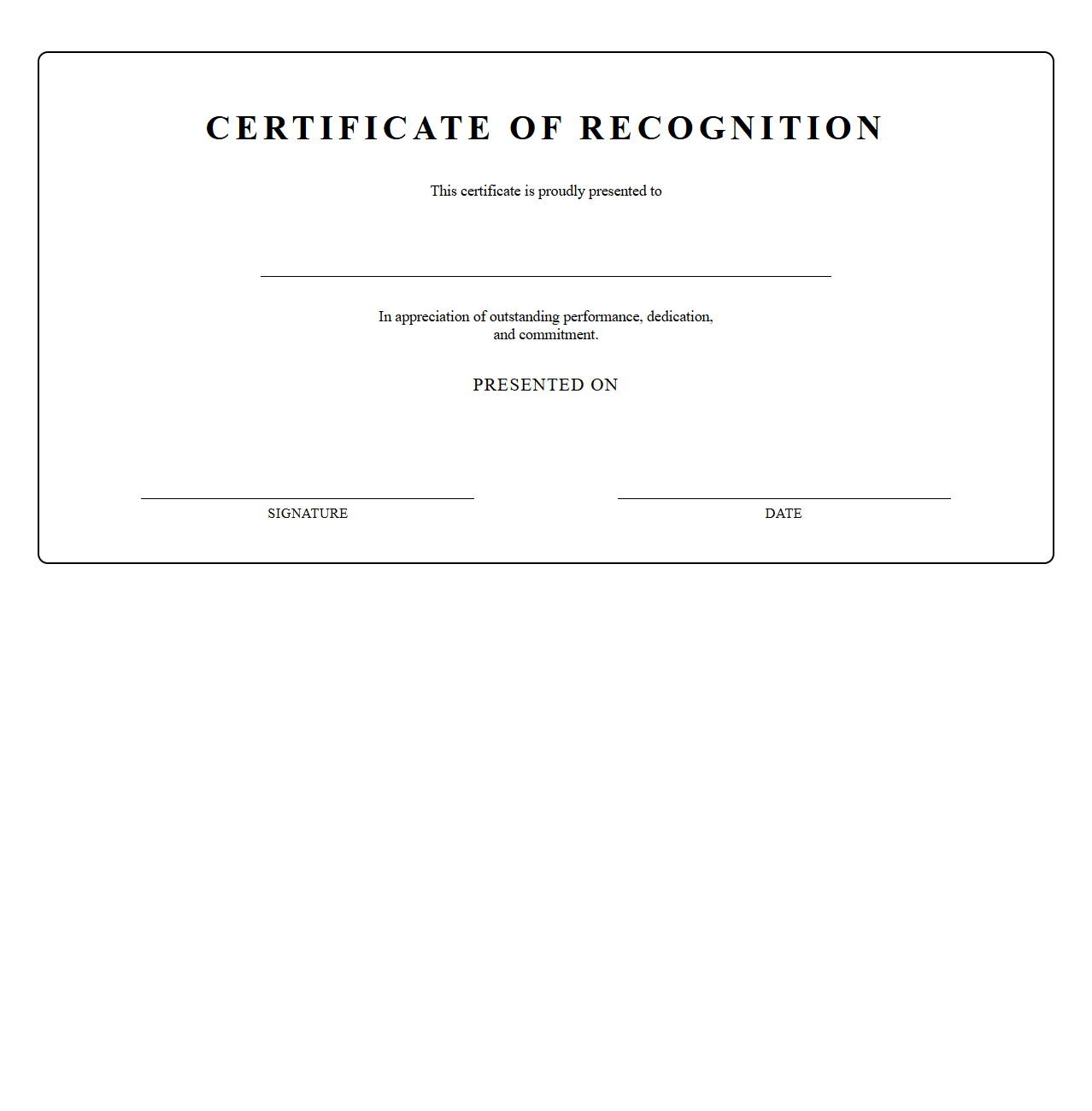 Classic Recognition Certificate Blank Template