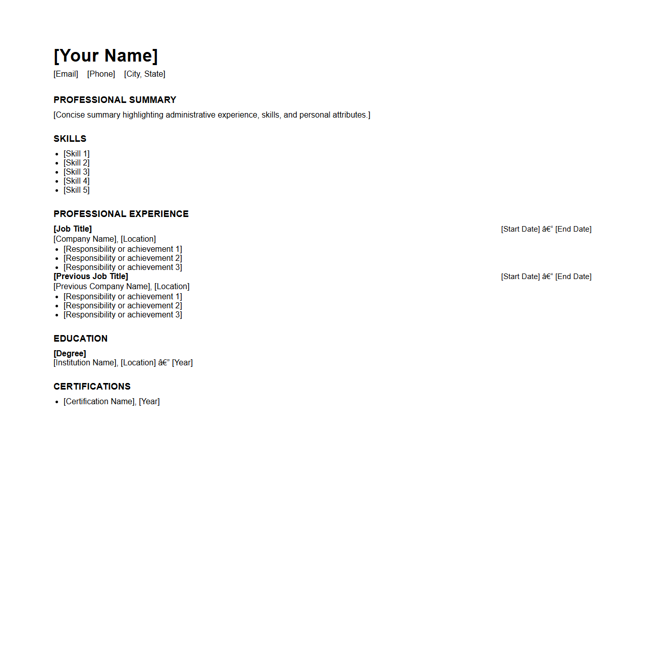 Clean Administrative Office Resume Structure