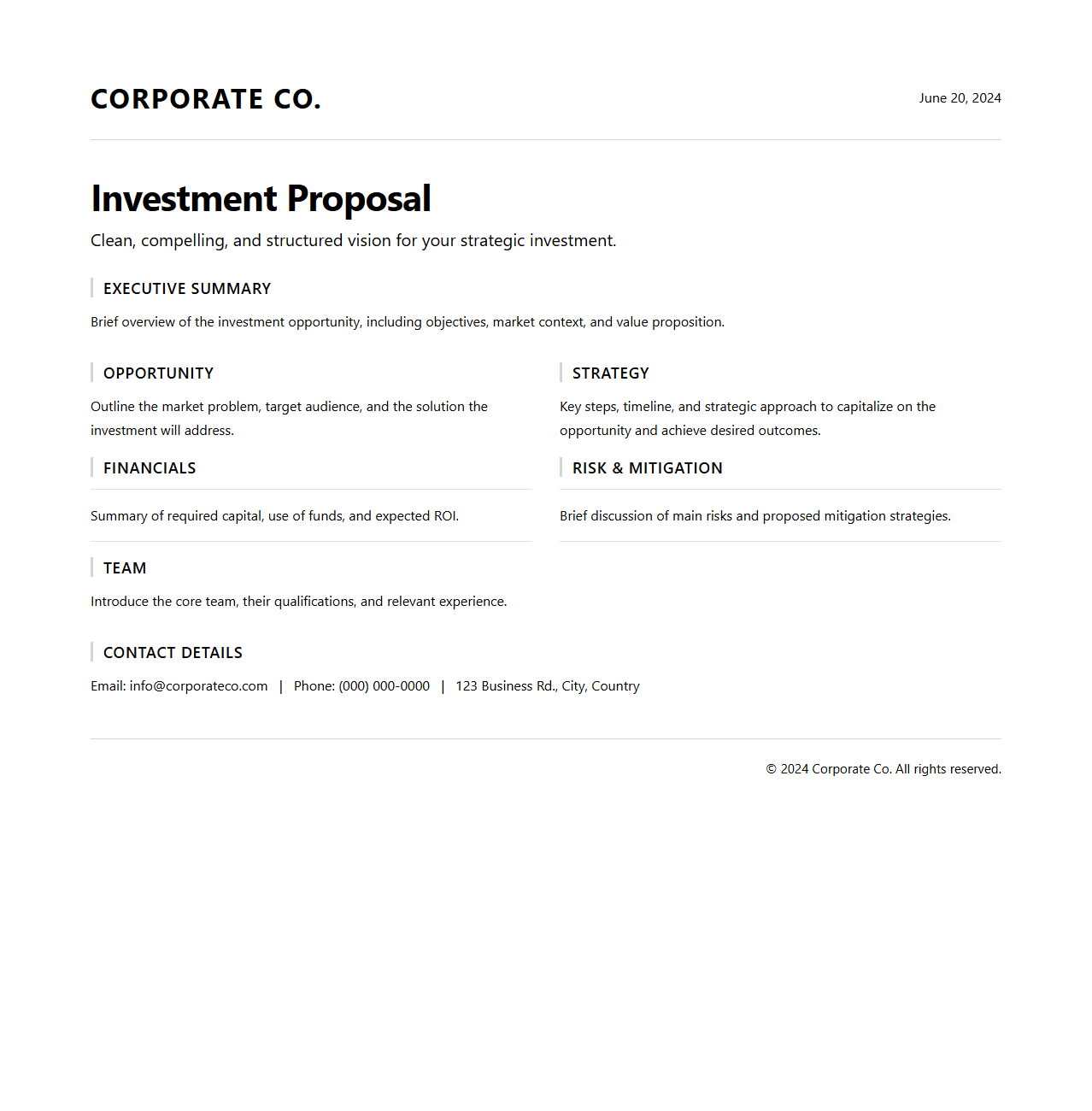 Clean Corporate Investment Proposal Layout