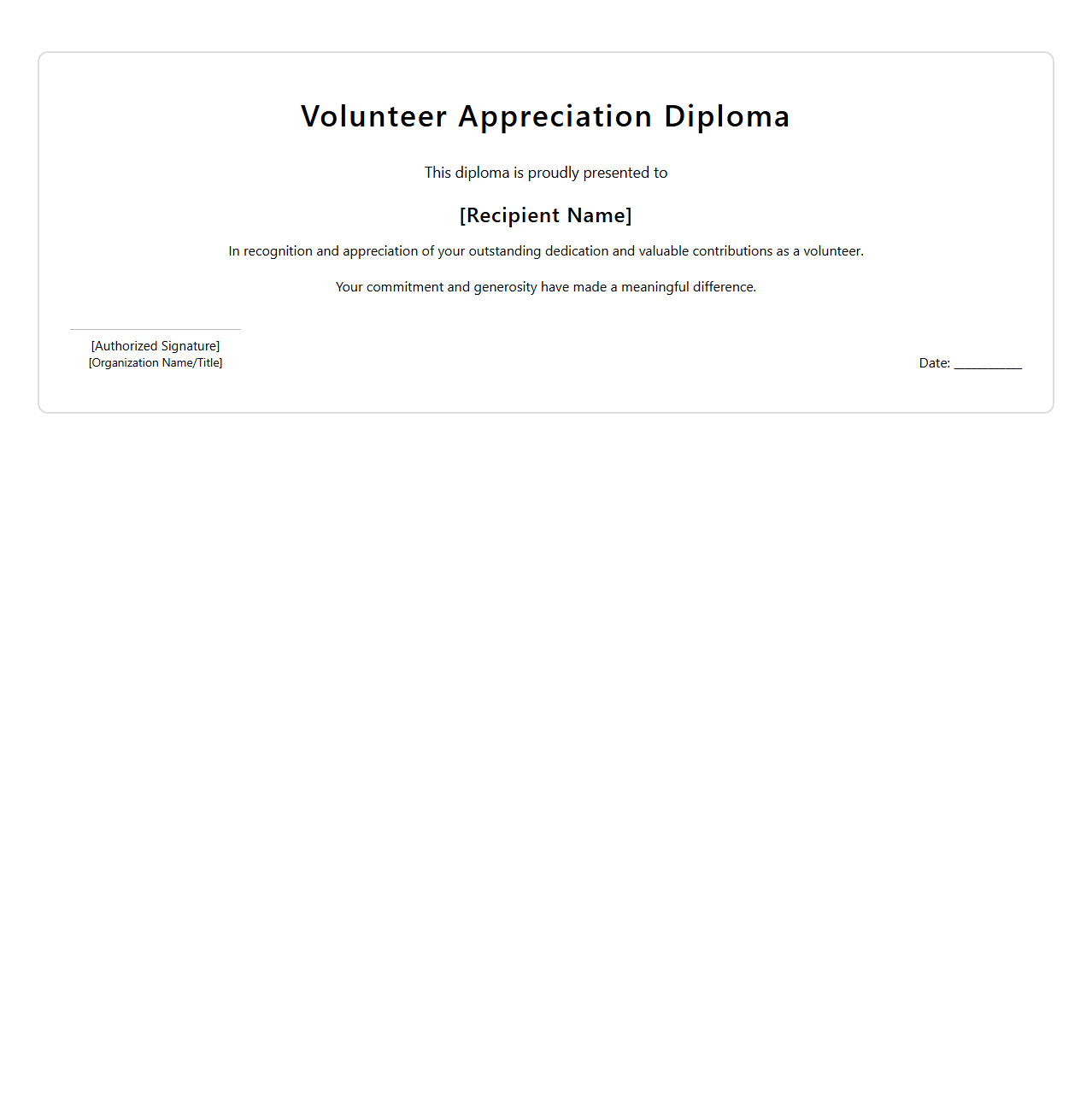Clean Volunteer Appreciation Diploma Template