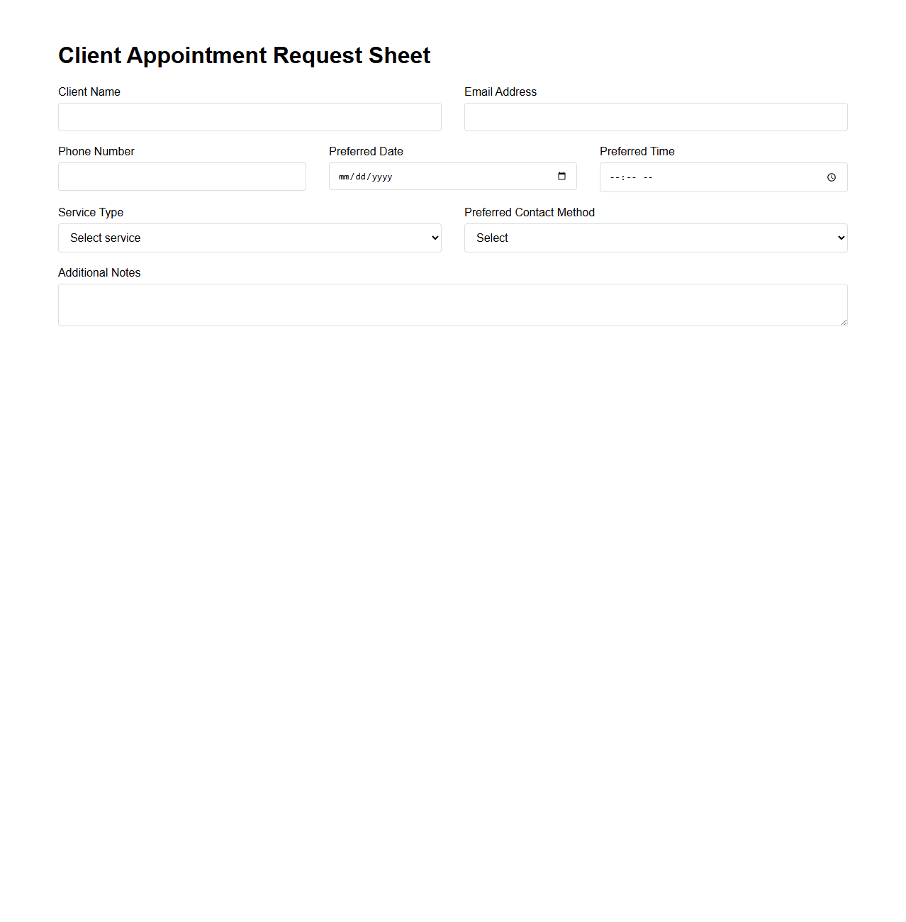 Client Appointment Request Sheet