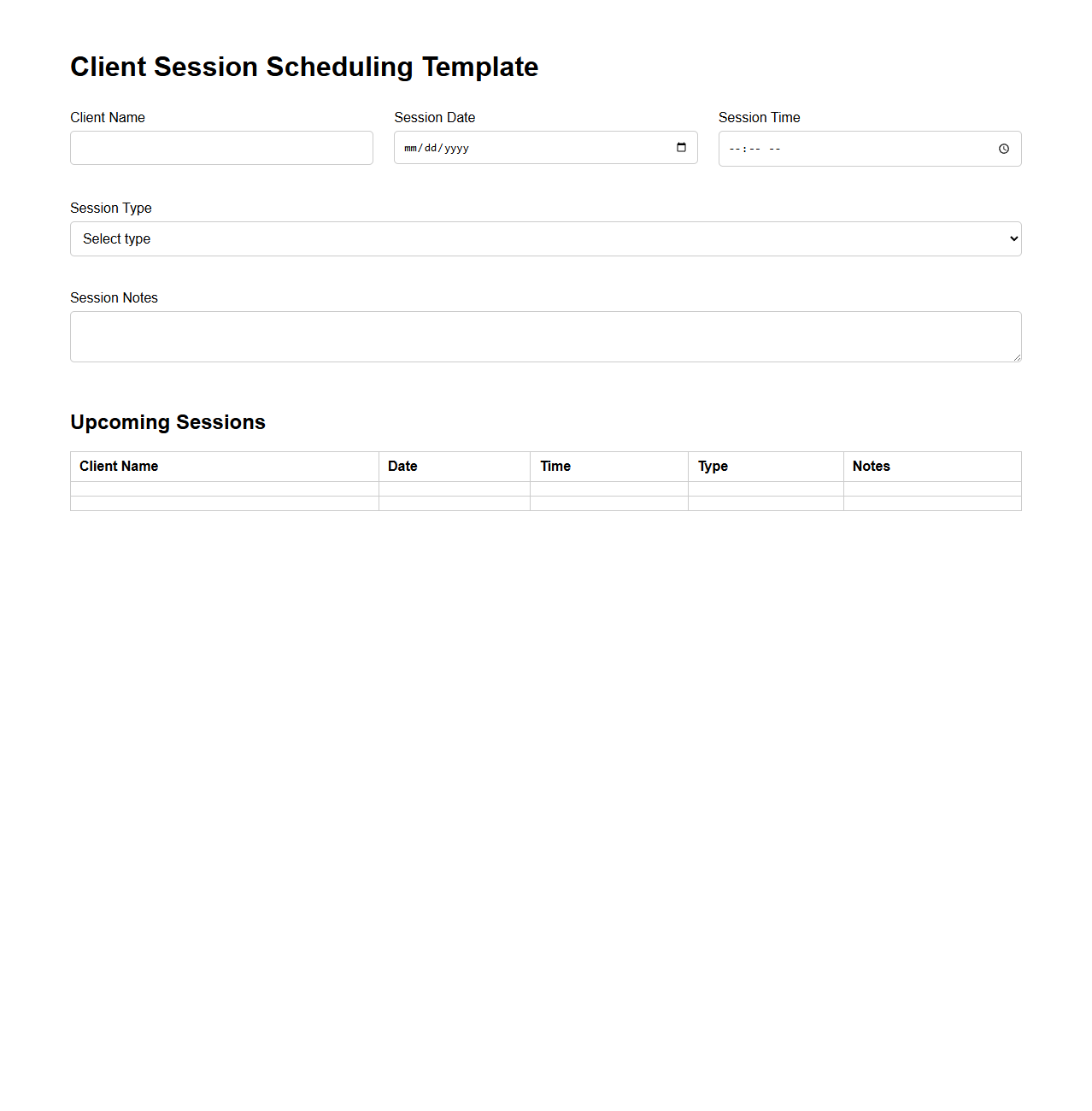 Client Session Scheduling Template
