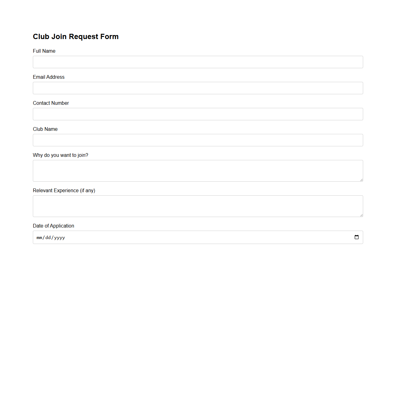 Club Join Request Form Format