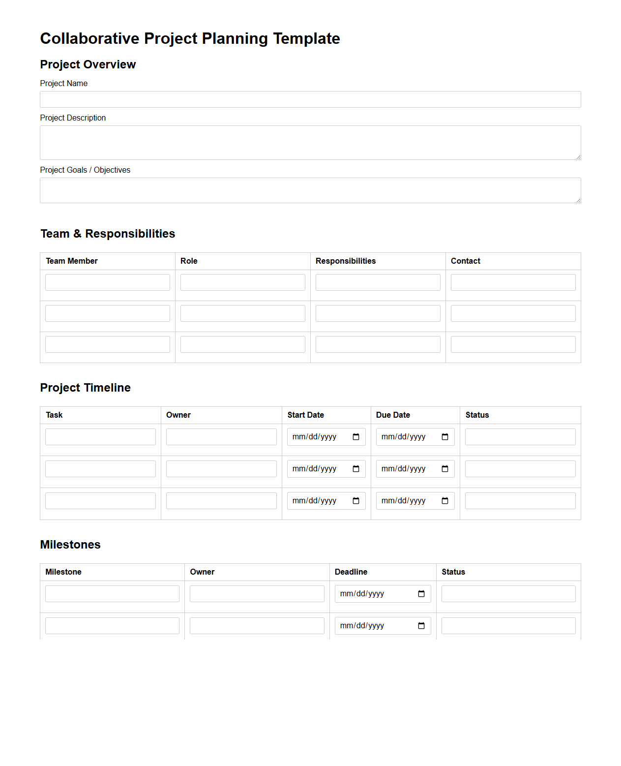 Collaborative Project Planning Template