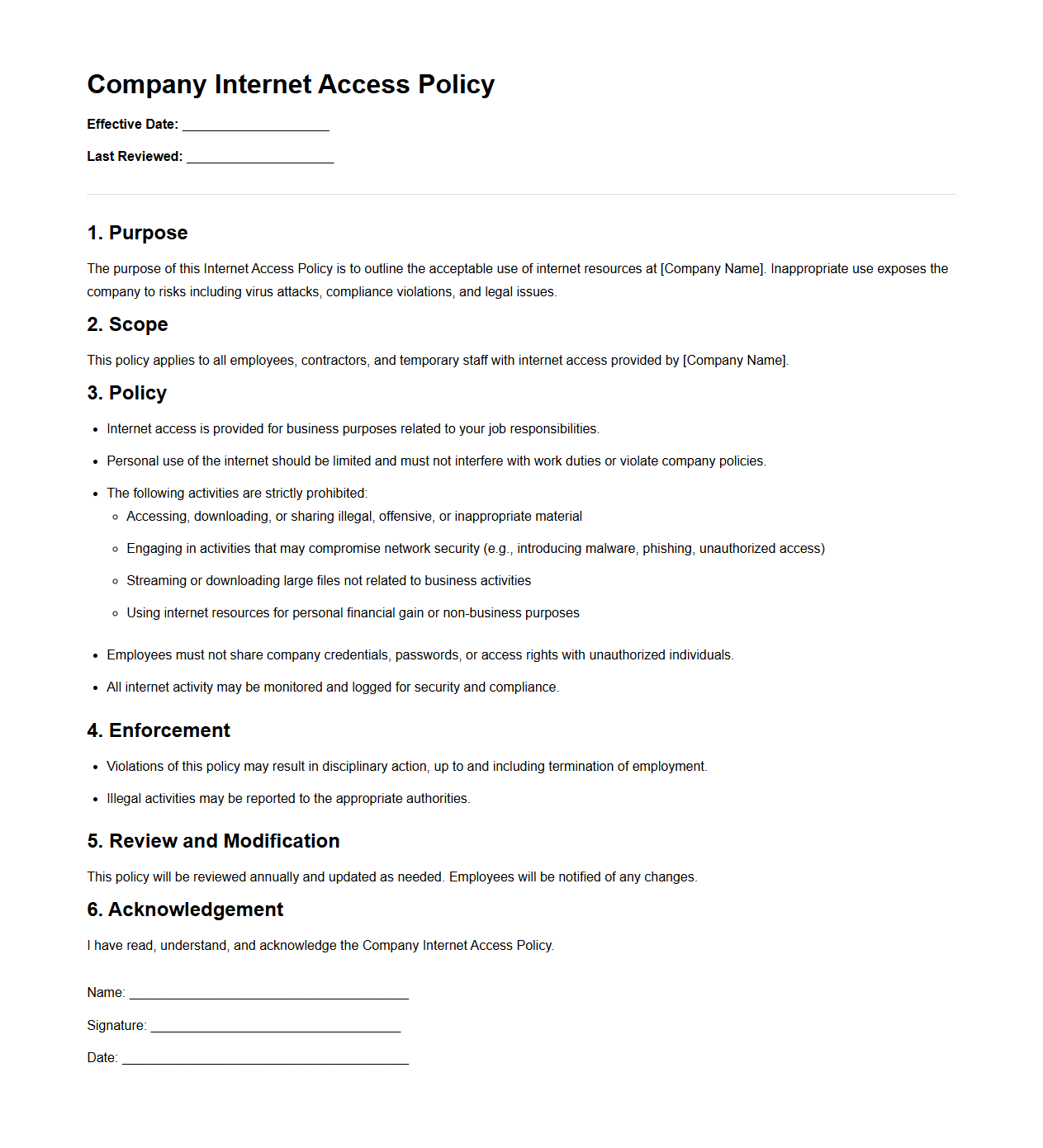 Company Internet Access Policy Template