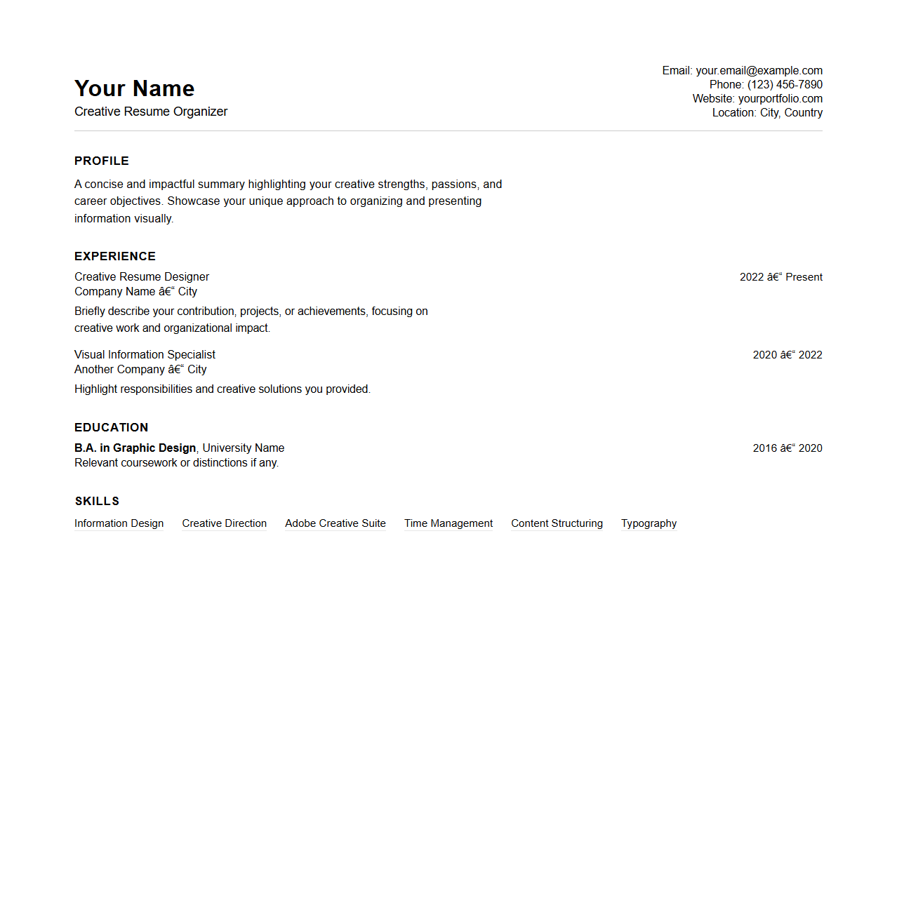 Contemporary Creative Resume Organizer