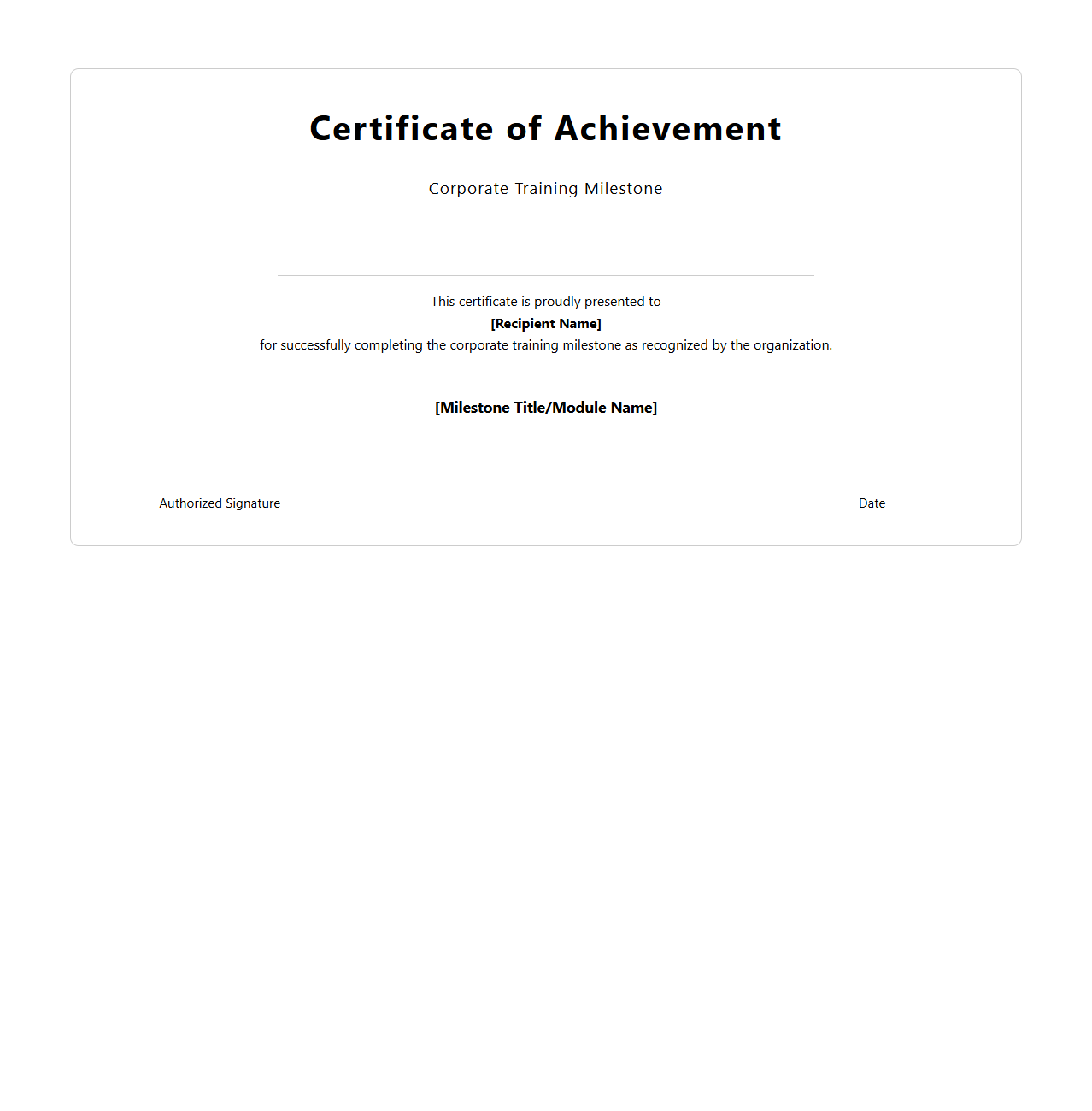 Corporate Training Milestone Certificate Template