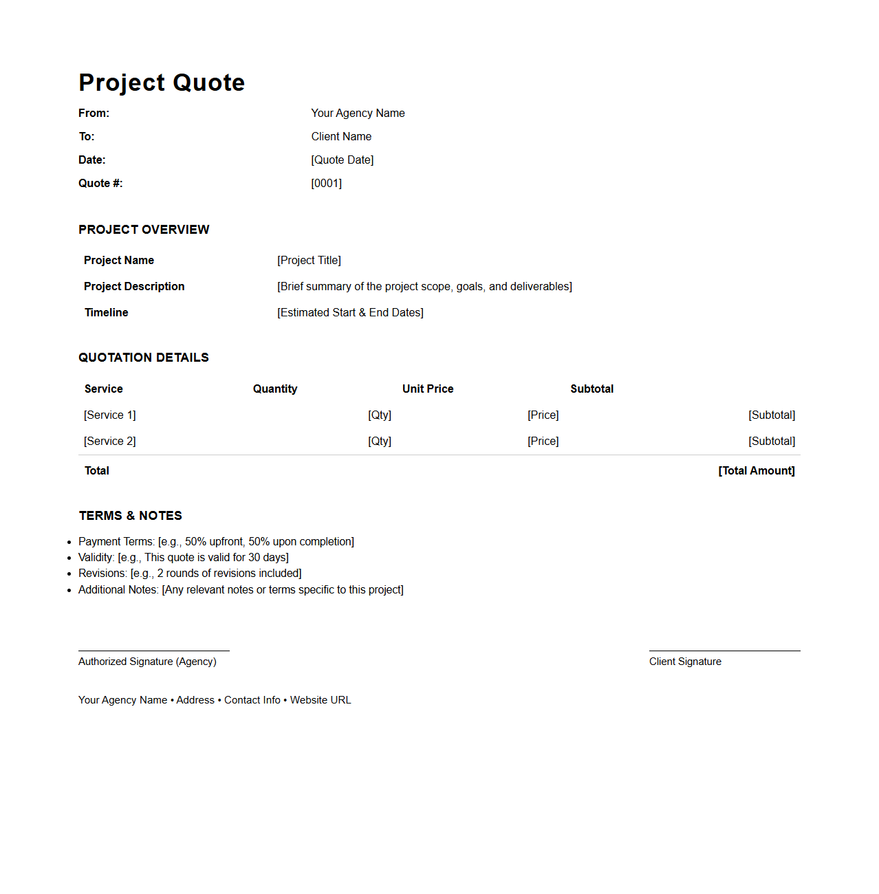 Creative Agency Project Quote Template