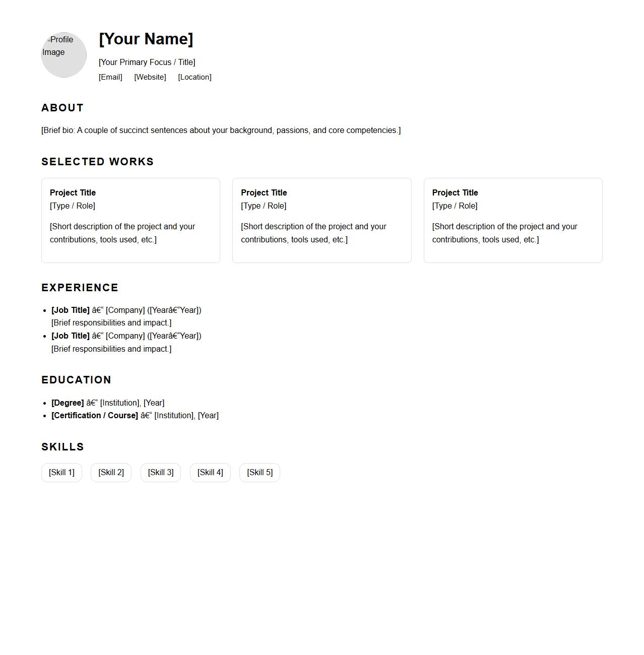 Creative Portfolio Resume Framework for Designers