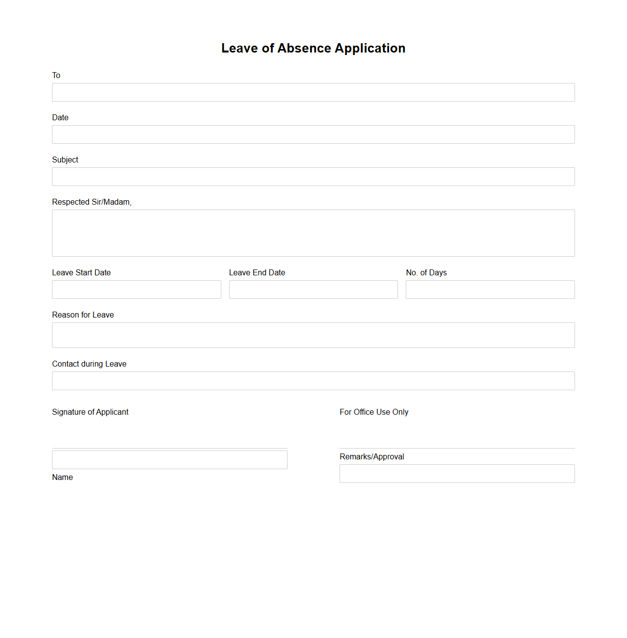 Customizable Blank Leave Absence Application Format