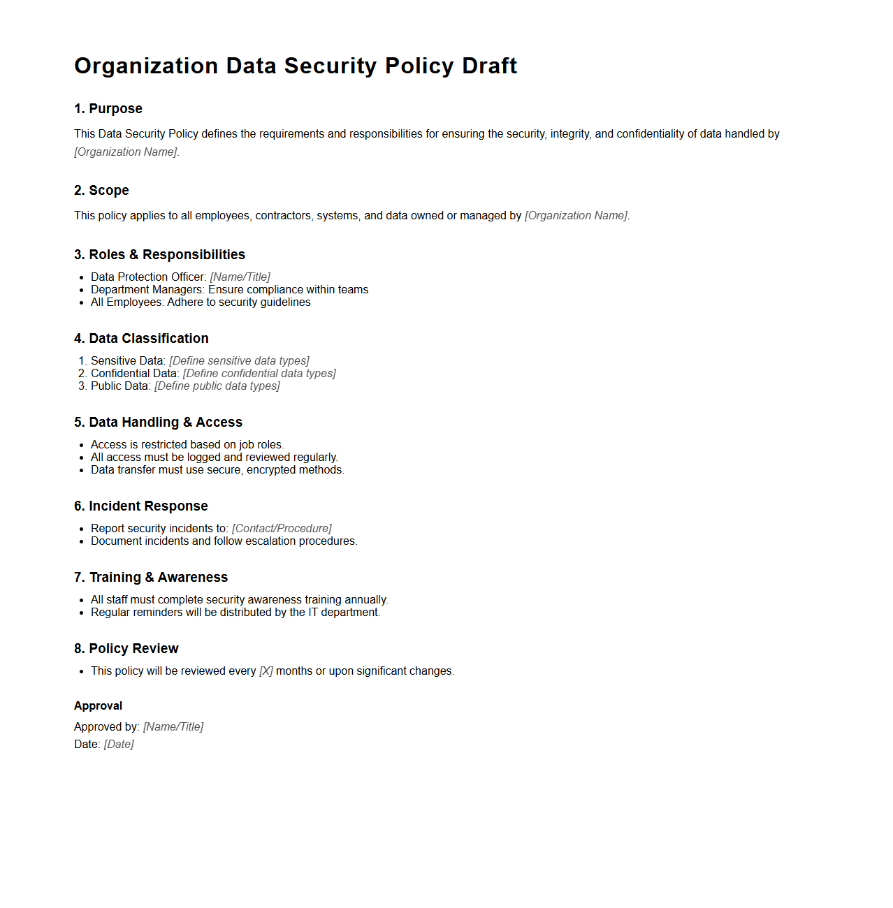 Customizable Organization Data Security Policy Draft