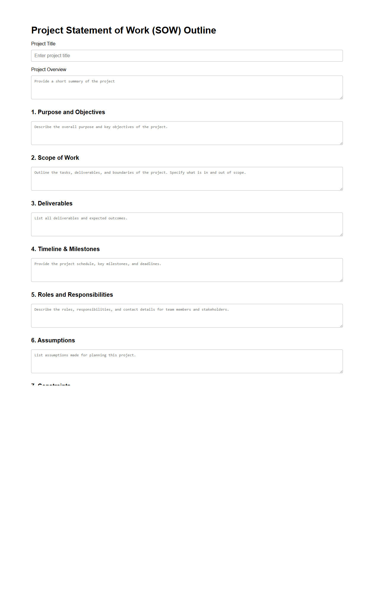 Customizable Project Statement of Work Outline