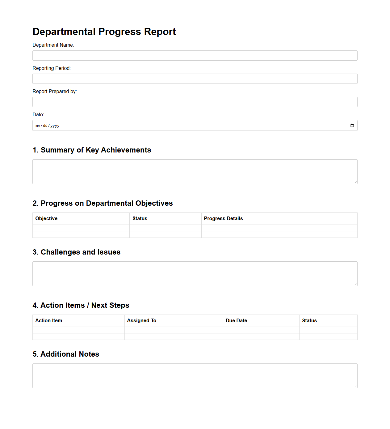 Departmental Progress Report Template