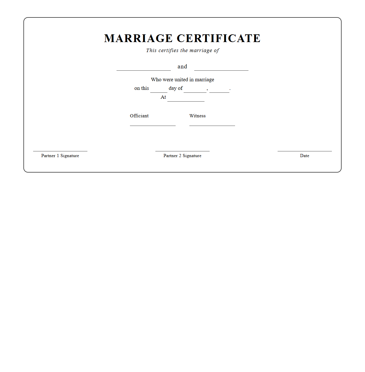 Elegant Marriage Certificate Template for Wedding Ceremonies