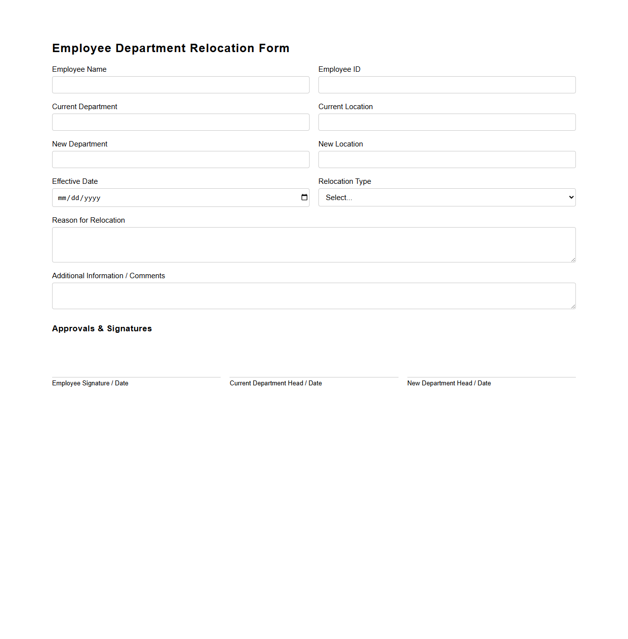 Employee Department Relocation Form
