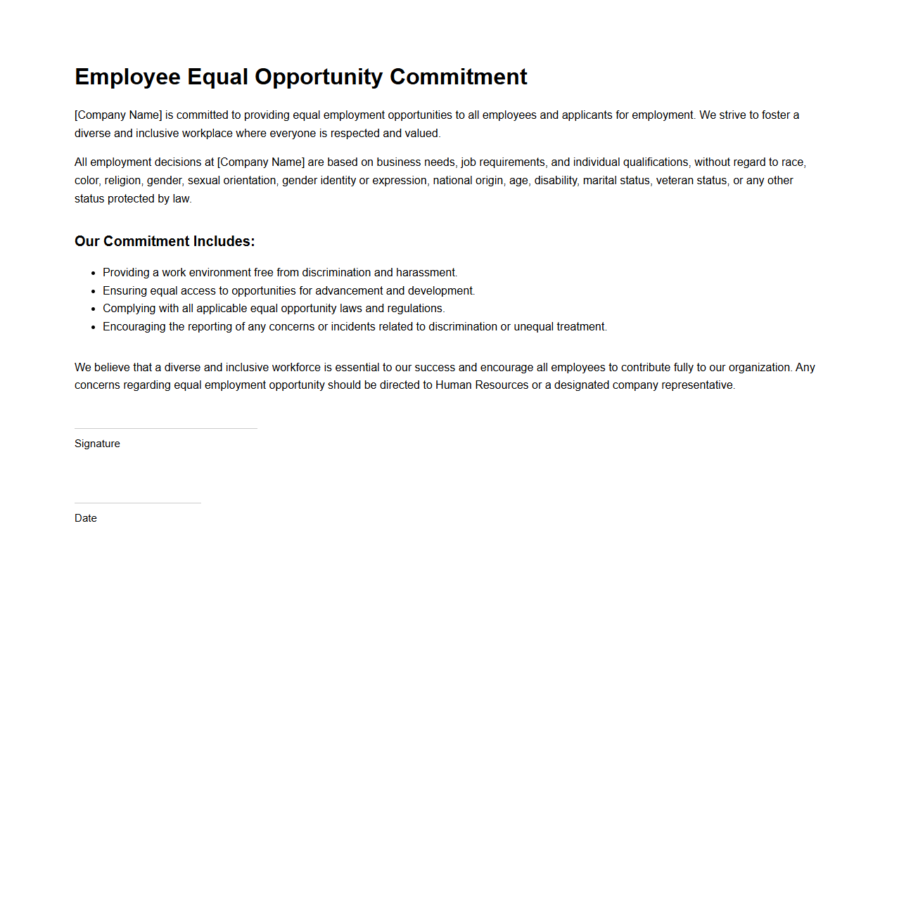 Employee Equal Opportunity Commitment Template