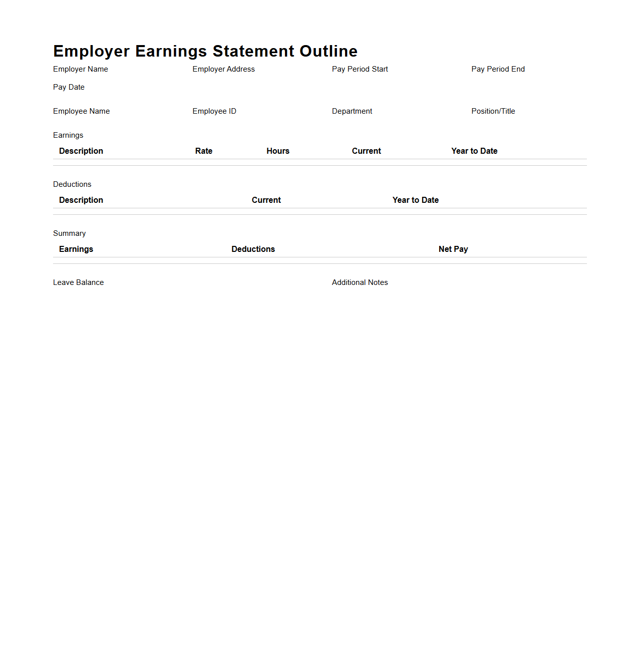 Employer Earnings Statement Outline