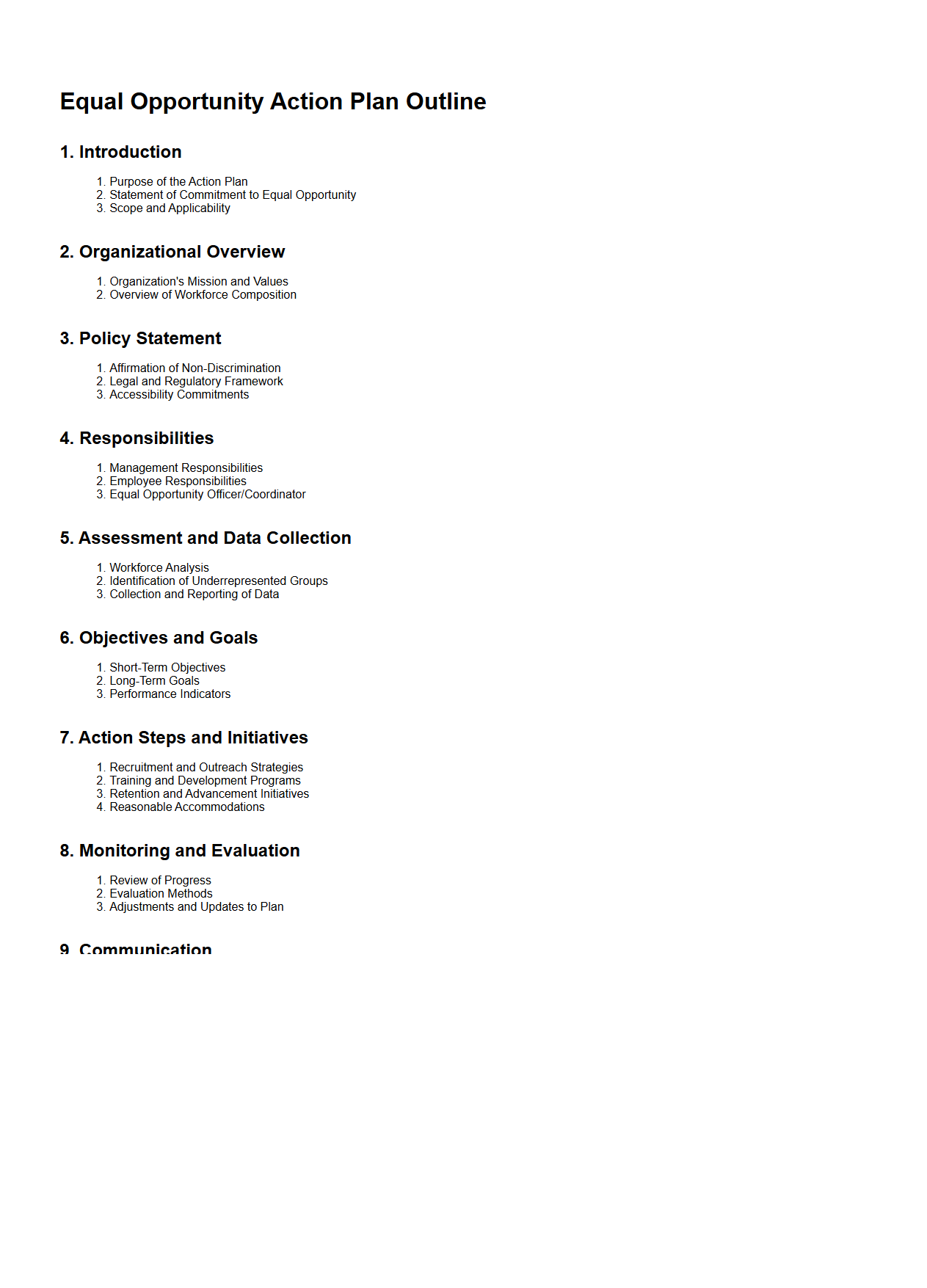 Equal Opportunity Action Plan Outline