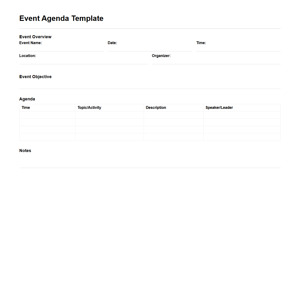 Essential Event Agenda Template for Planning