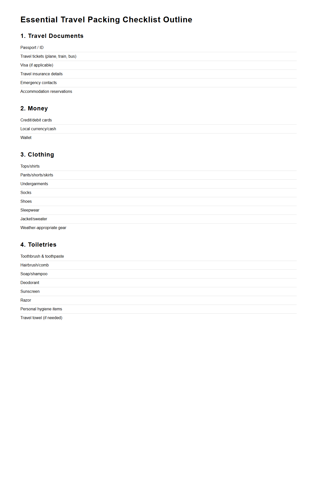 Essential Travel Packing Checklist Outline