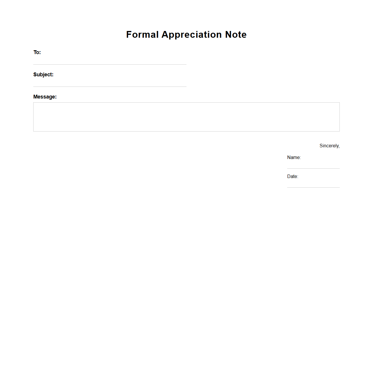 Formal Appreciation Note Blank Template