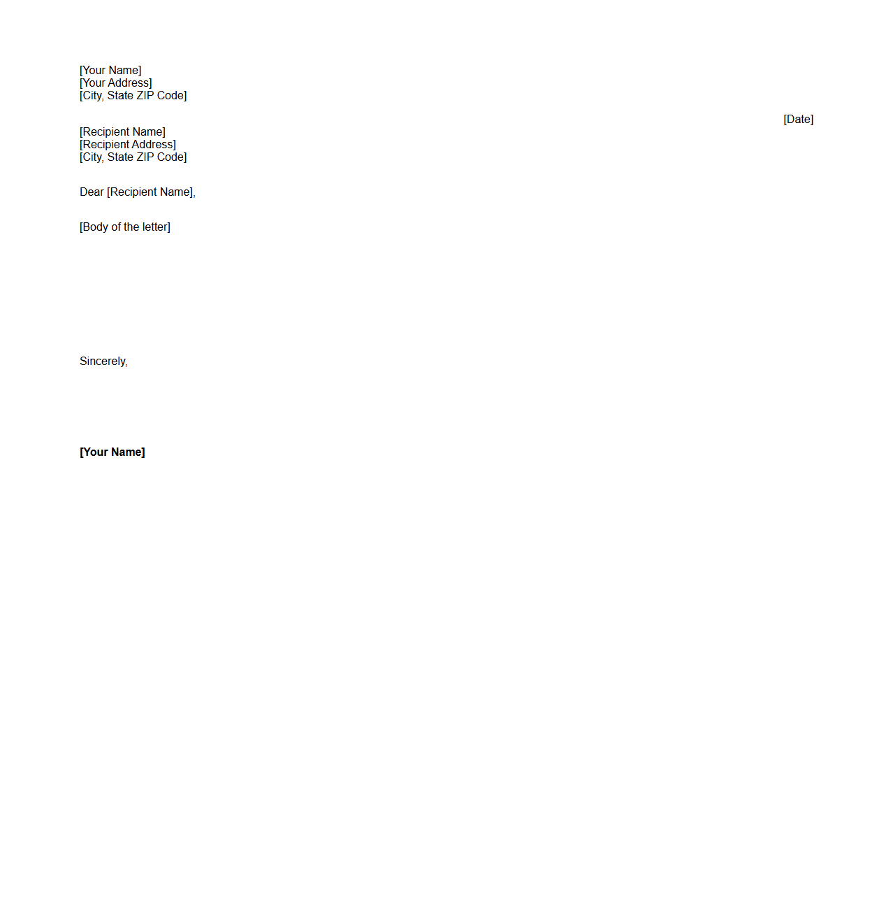 Formal Blank Personal Correspondence Template
