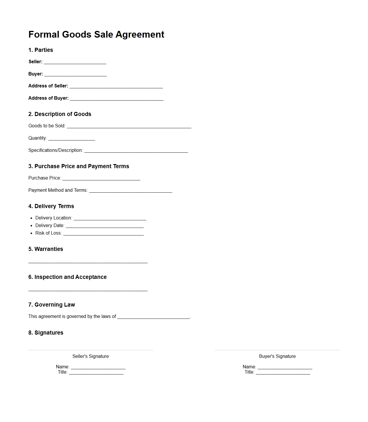 Formal Goods Sale Agreement Structure