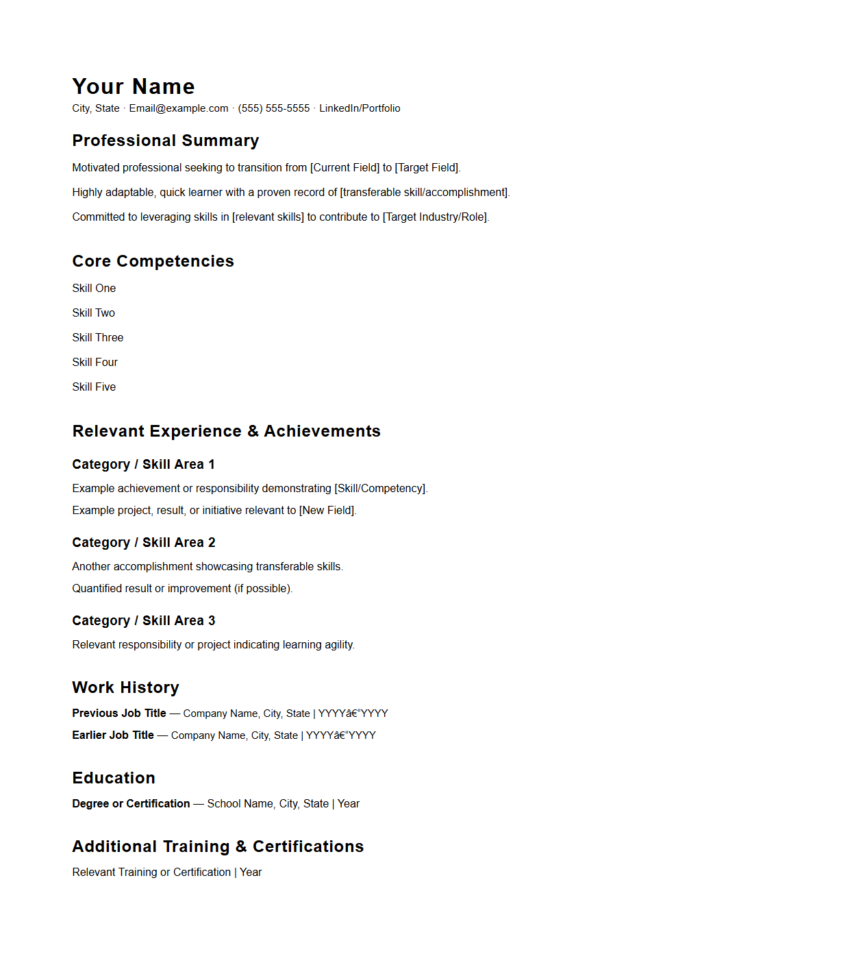 Functional Resume Template for Career Switch