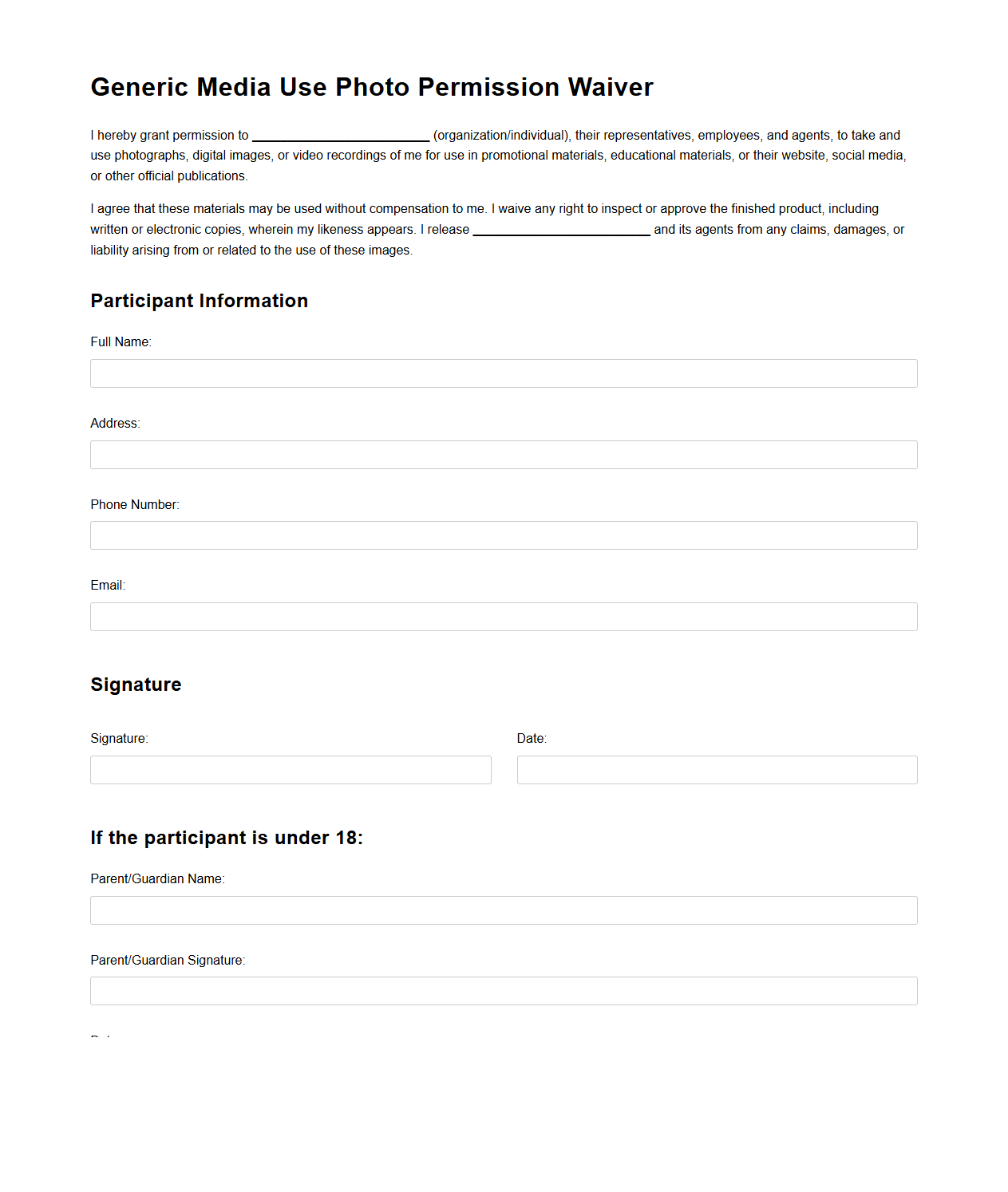 Generic Media Use Photo Permission Waiver