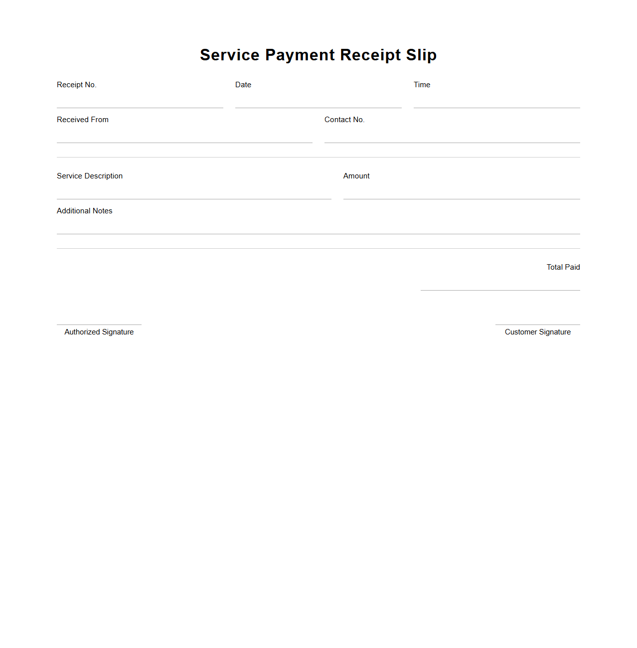 Generic Service Payment Receipt Slip