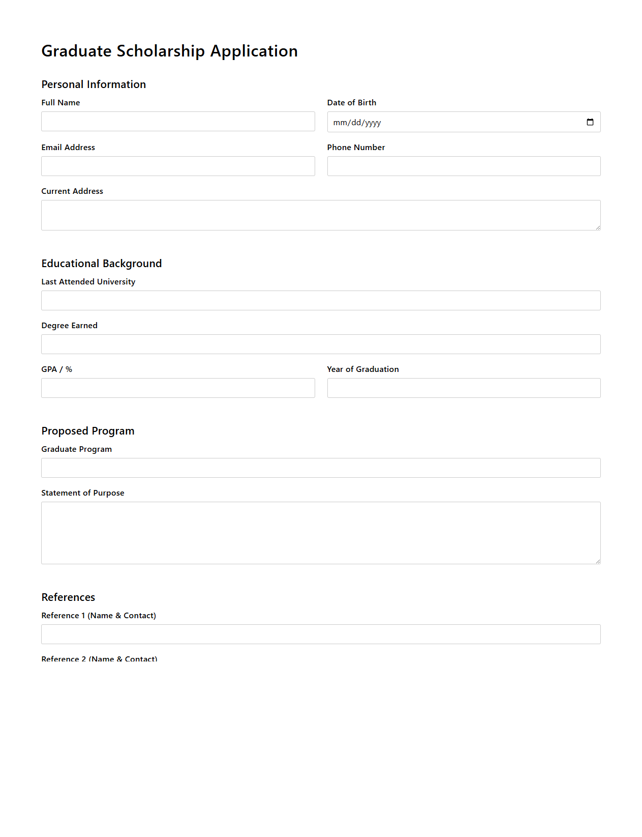 Graduate Scholarship Application Example