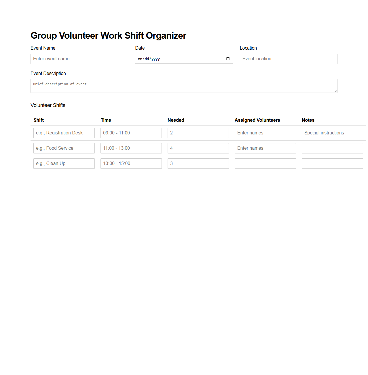 Group Volunteer Work Shift Organizer for Nonprofits