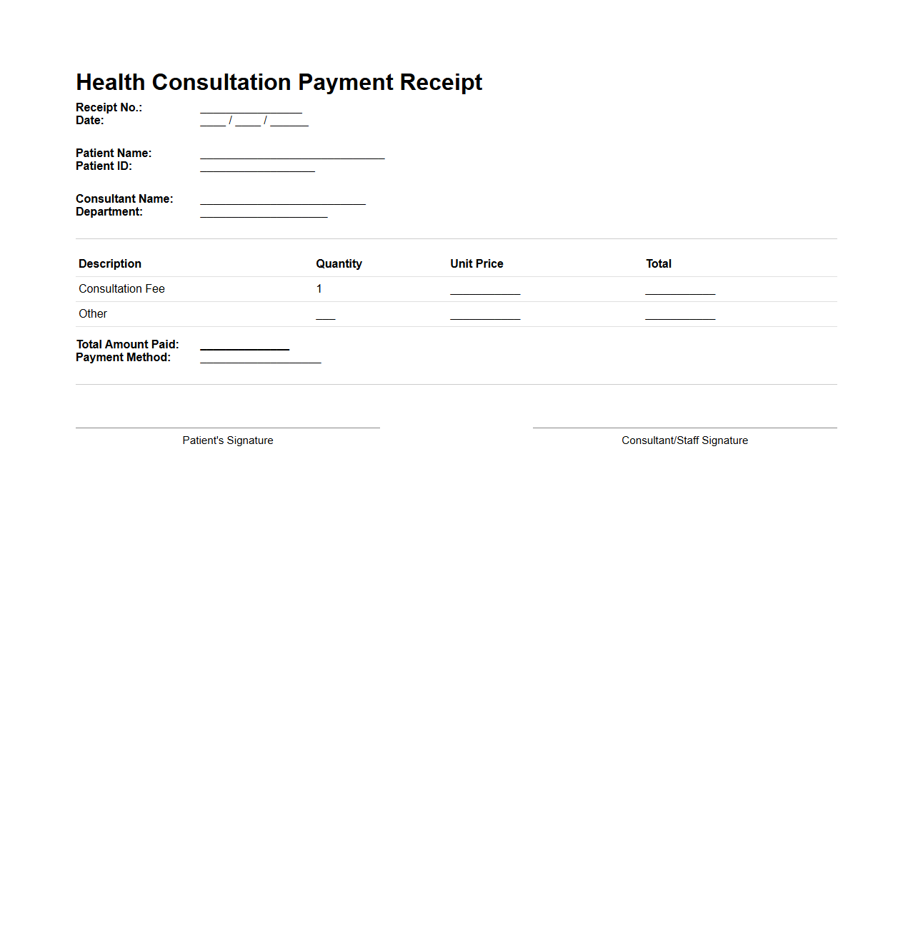 Health Consultation Payment Receipt Template