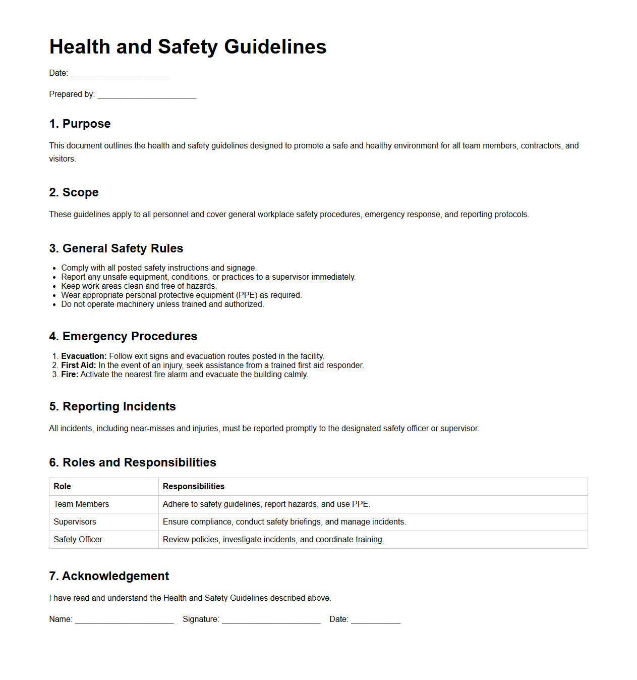 Health and Safety Guidelines Document